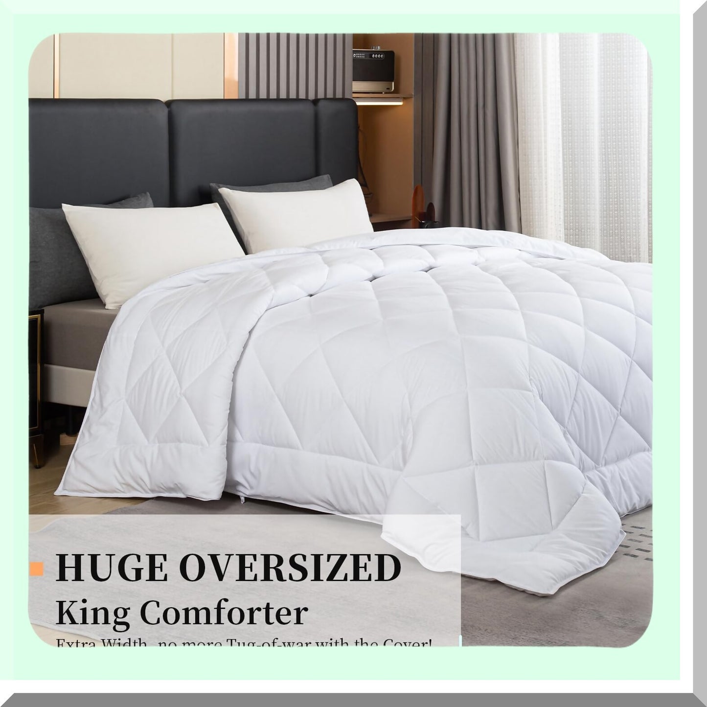 SuperCozy XL Microfiber All Season Comforter - Oversized Quilted Duvet Insert with 8 Corner Tabs - Extra Large Size Down Alternative Bedding