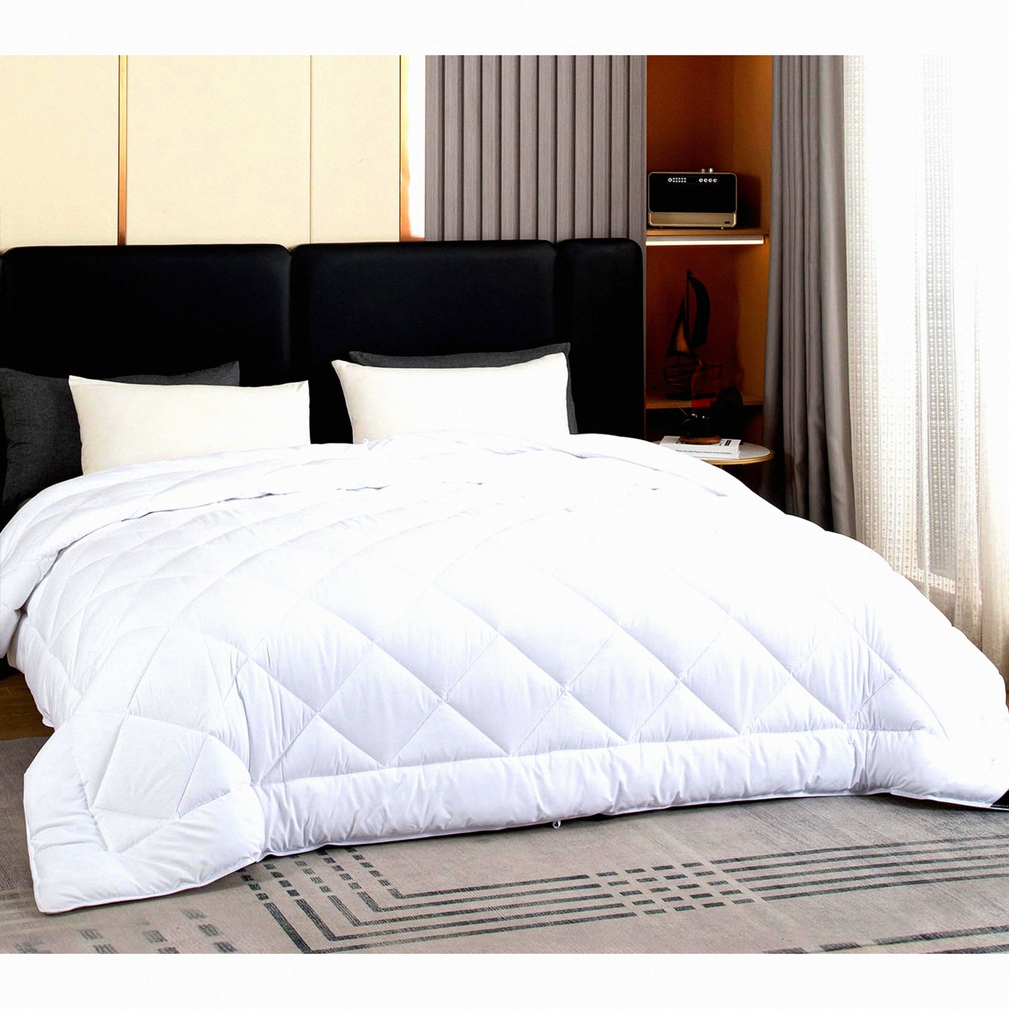 SuperCozy XL Microfiber All Season Comforter - Oversized Quilted Duvet Insert with 8 Corner Tabs - Extra Large Size Down Alternative Bedding