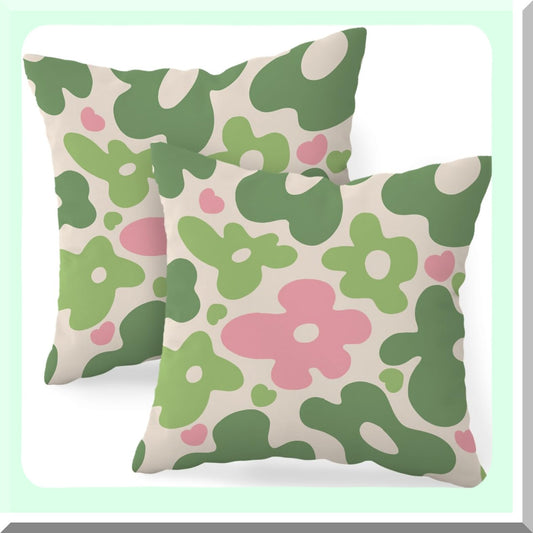 Pastel Floral Bliss Throw Pillow Covers - Set of 2, Sage Green Pink Retro 70s Flower Cases for Home Bedroom Living Room Office Decor, Ideal Gifts for Women Girls who Love Flowers