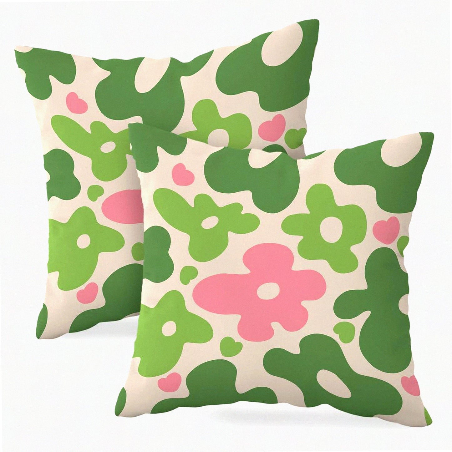 Pastel Floral Bliss Throw Pillow Covers - Set of 2, Sage Green Pink Retro 70s Flower Cases for Home Bedroom Living Room Office Decor, Ideal Gifts for Women Girls who Love Flowers
