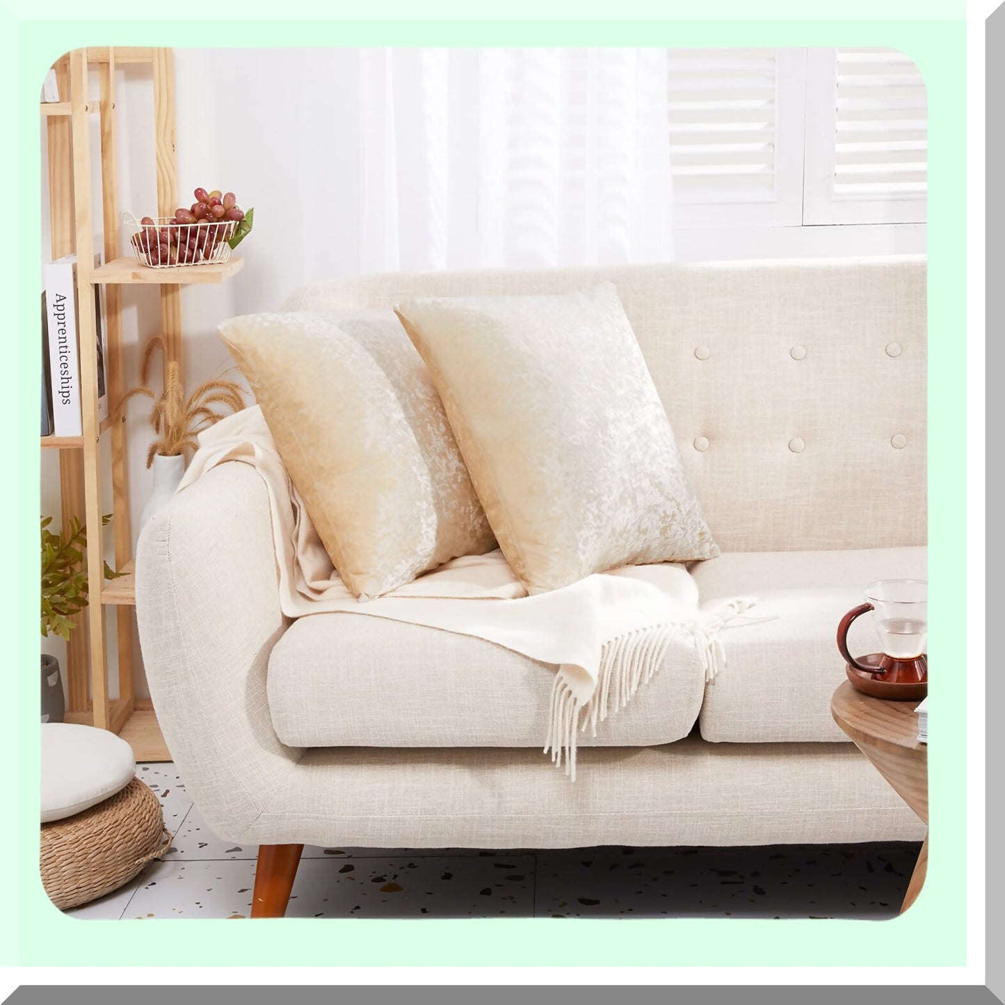 Velvet Soft Beige Square Pillow Covers - Set of 2 | Decorative Cushion Cases for Couch, Sofa, Bedroom, Car | 20x20 Inch Size | Solid Color