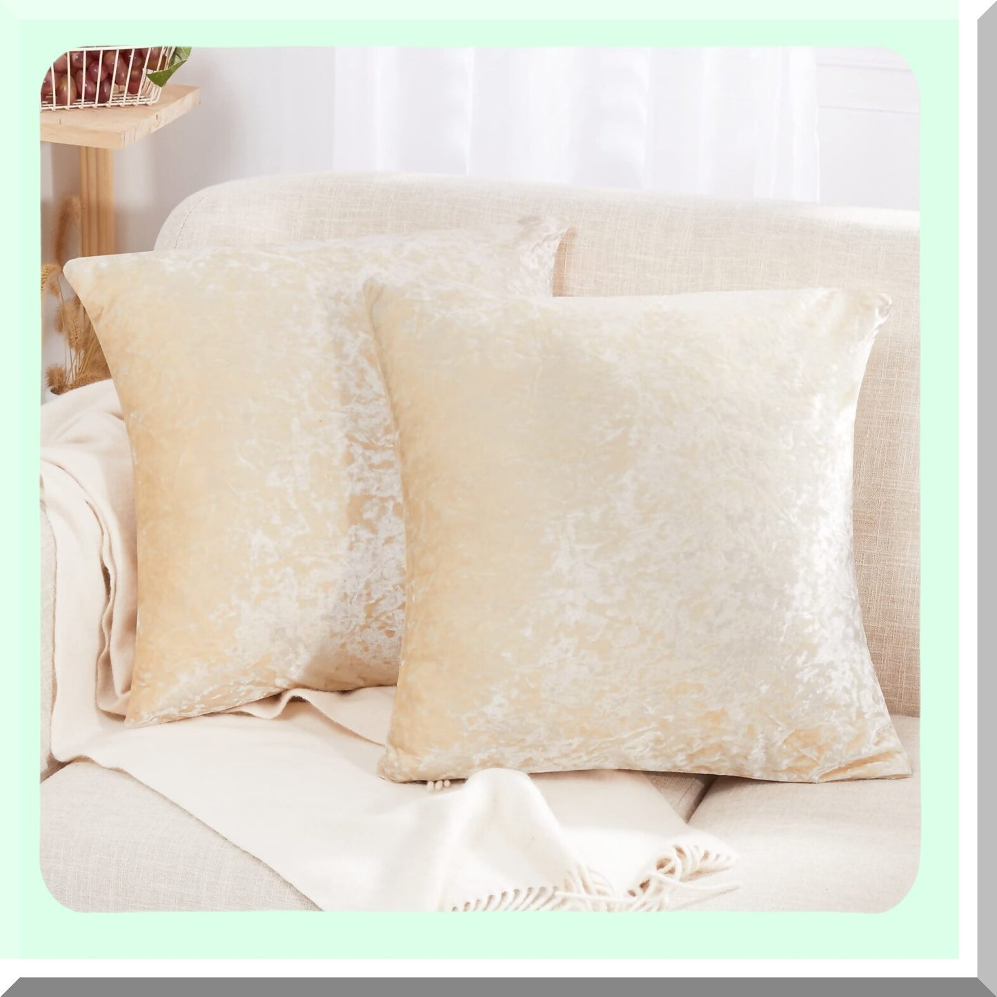 Velvet Soft Beige Square Pillow Covers - Set of 2 | Decorative Cushion Cases for Couch, Sofa, Bedroom, Car | 20x20 Inch Size | Solid Color