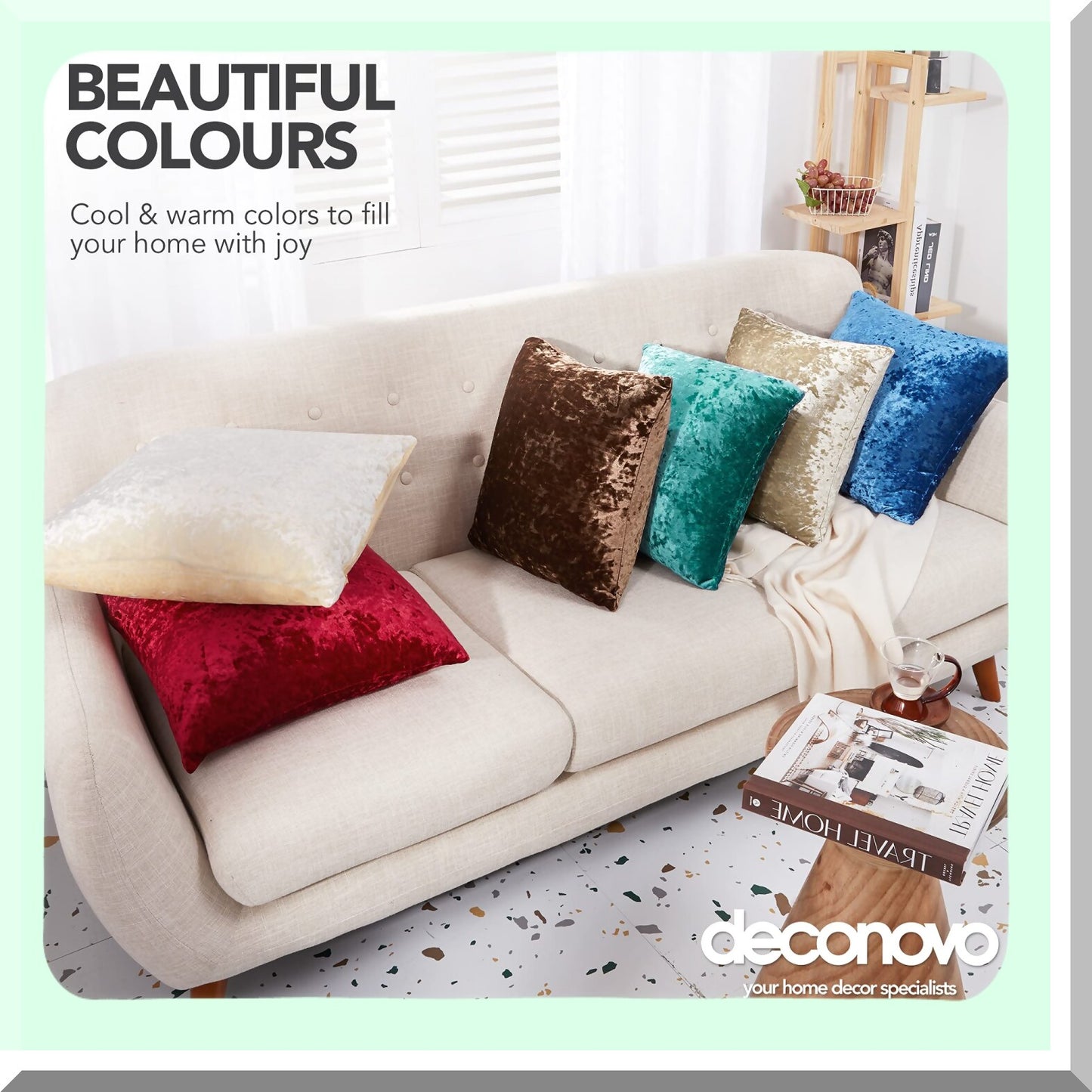 Velvet Soft Beige Square Pillow Covers - Set of 2 | Decorative Cushion Cases for Couch, Sofa, Bedroom, Car | 20x20 Inch Size | Solid Color