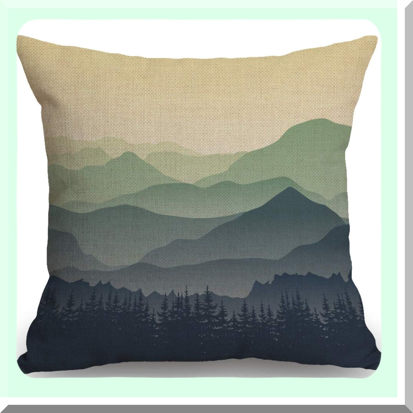 Misty Mountain Greenery Linen Sofa Pillow Cover - 18" x 18" Decorative Cushion Case for Home Decor and Couch - Foggy Mountain Theme