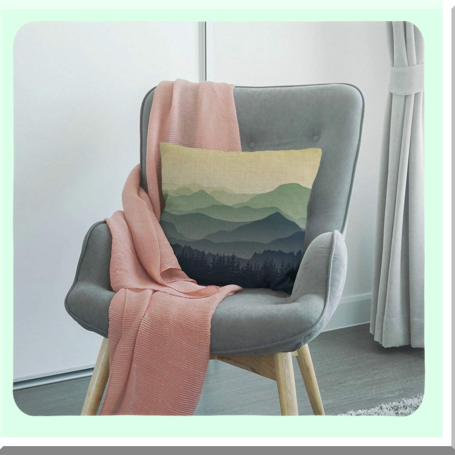 Misty Mountain Greenery Linen Sofa Pillow Cover - 18" x 18" Decorative Cushion Case for Home Decor and Couch - Foggy Mountain Theme