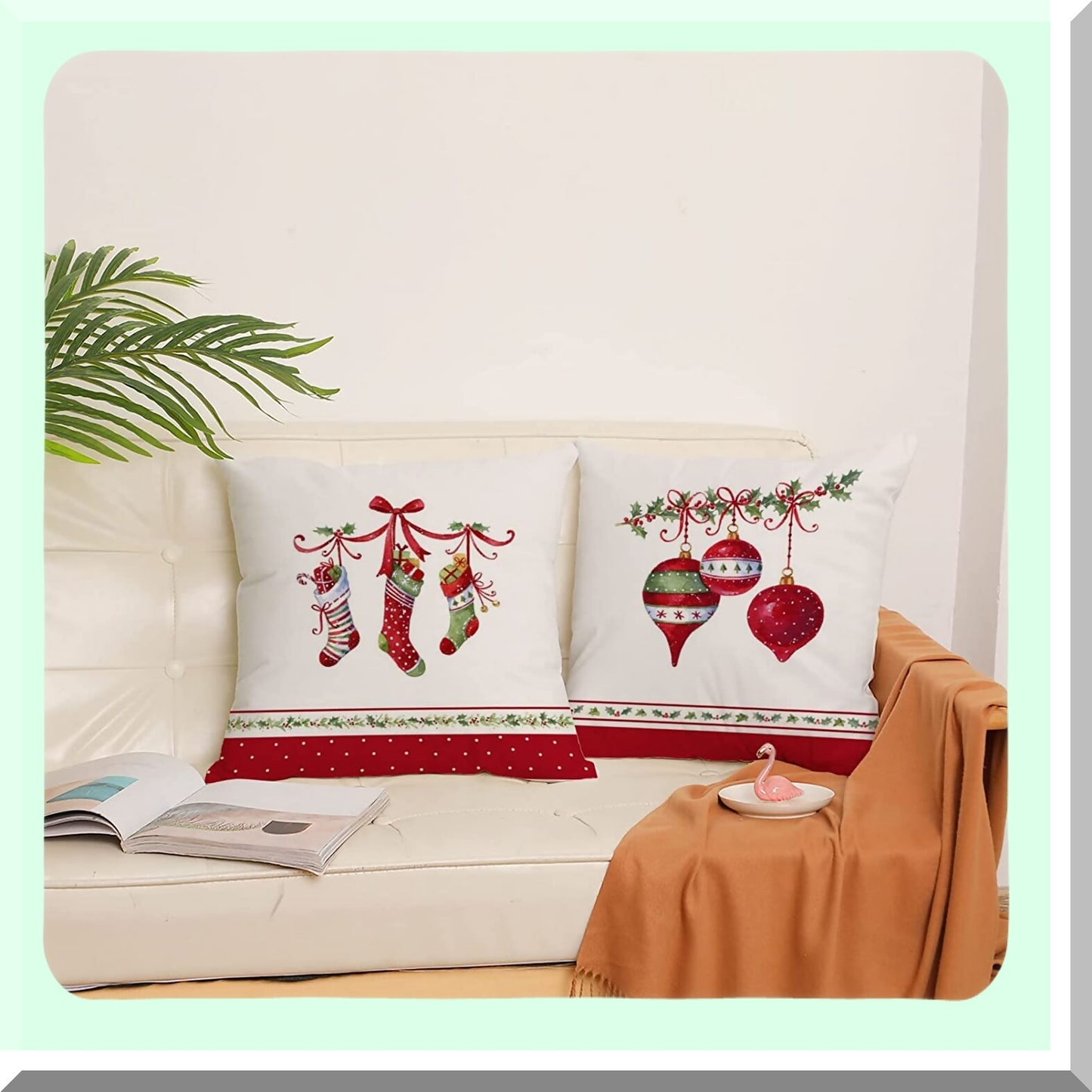 Winter Wonderland Velvet Pillow Covers - Set of 4 | Christmas Tree & Stocking Cushion Cases | Festive Holiday Decor for Outdoor Sofa & Home - 18x18 Inch