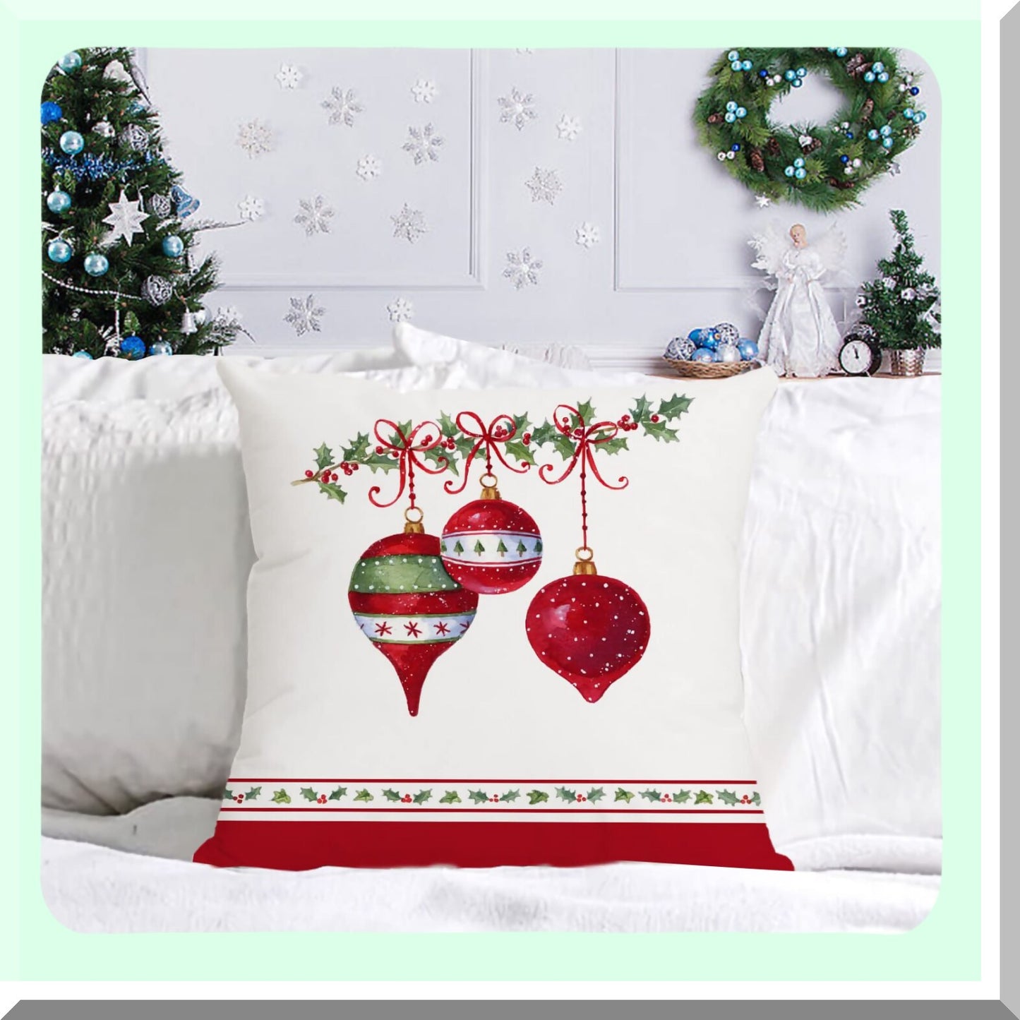 Winter Wonderland Velvet Pillow Covers - Set of 4 | Christmas Tree & Stocking Cushion Cases | Festive Holiday Decor for Outdoor Sofa & Home - 18x18 Inch