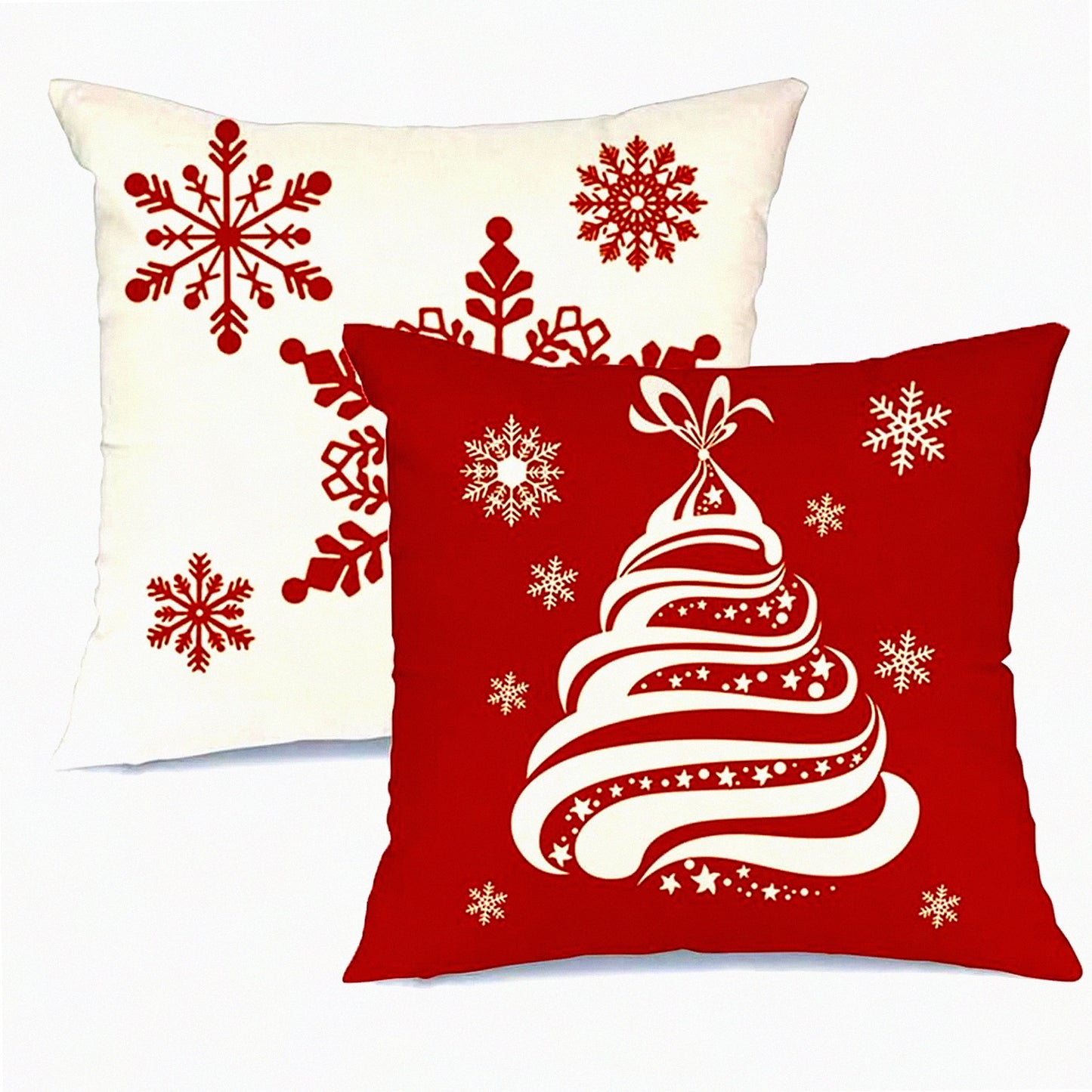 Winter Wonderland Pillow Covers - Set of 2, Christmas Tree Decorative Throw Pillows, Snowflakes Pillow Cases, Red & White Cushion Covers for Couch Sofa.