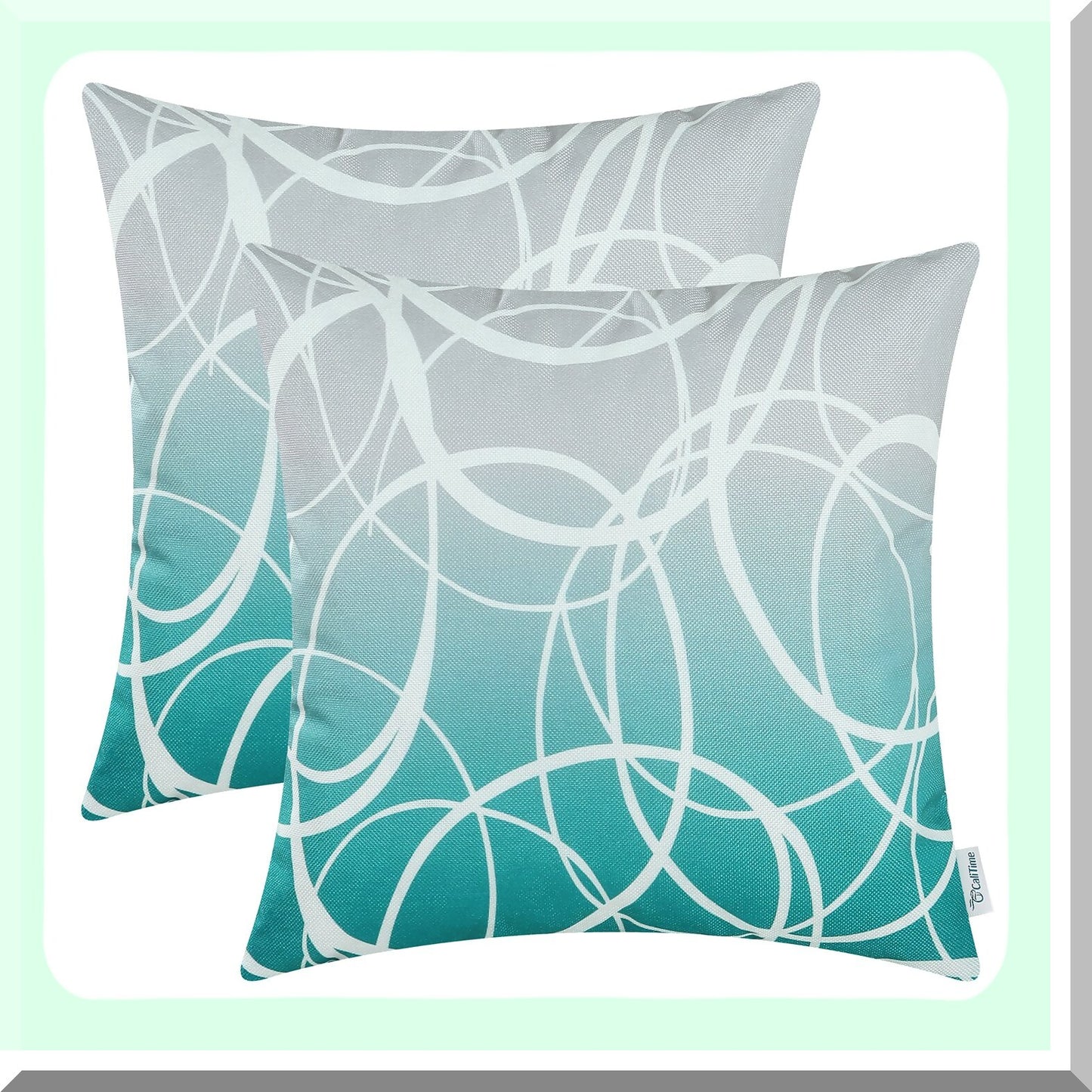 Gradient Ombre Circle Rings Pillow Covers - Set of 2 Soft Canvas Cases for Couch Sofa Home Decor, Modern Design, 18 X 18 Inches, Gray Teal