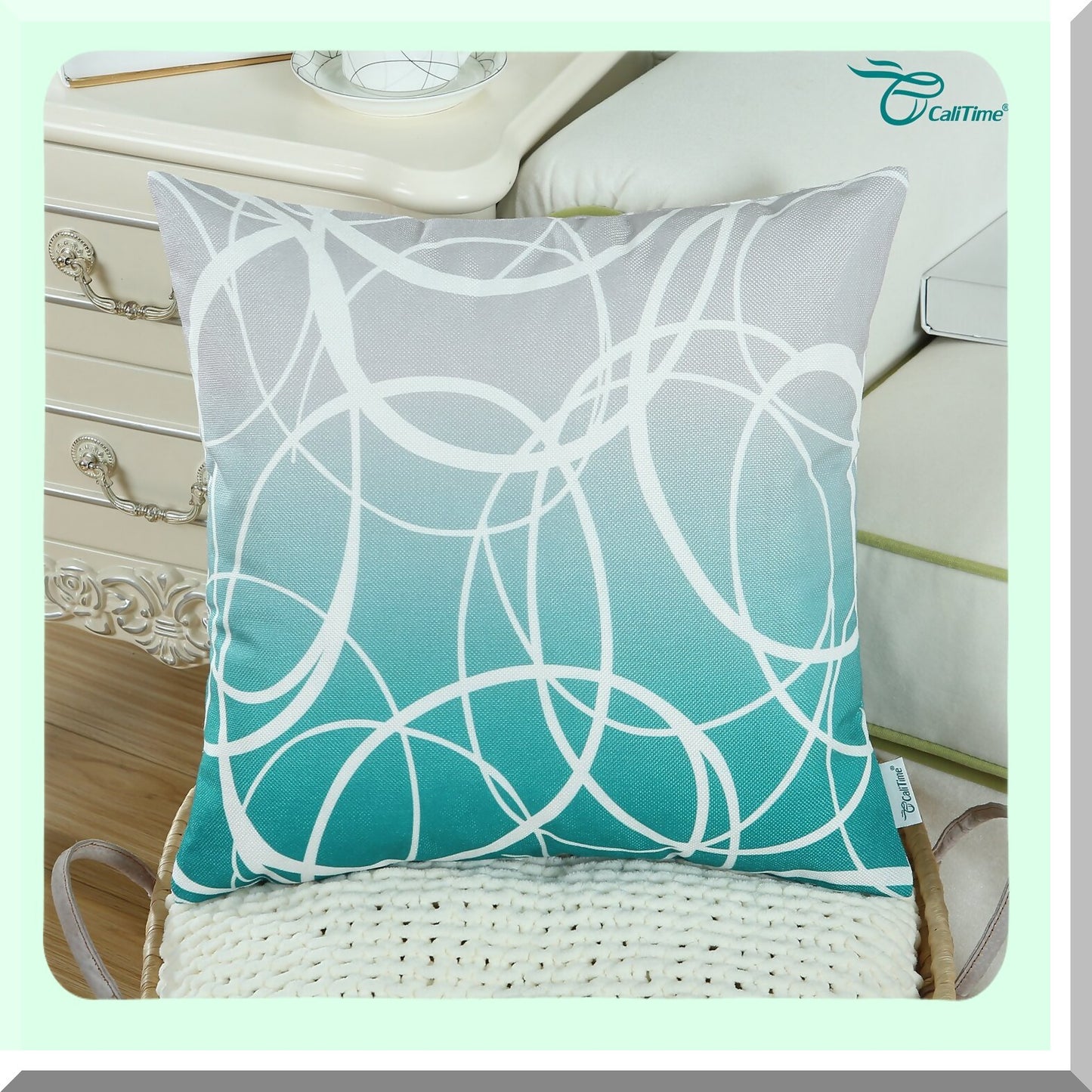 Gradient Ombre Circle Rings Pillow Covers - Set of 2 Soft Canvas Cases for Couch Sofa Home Decor, Modern Design, 18 X 18 Inches, Gray Teal