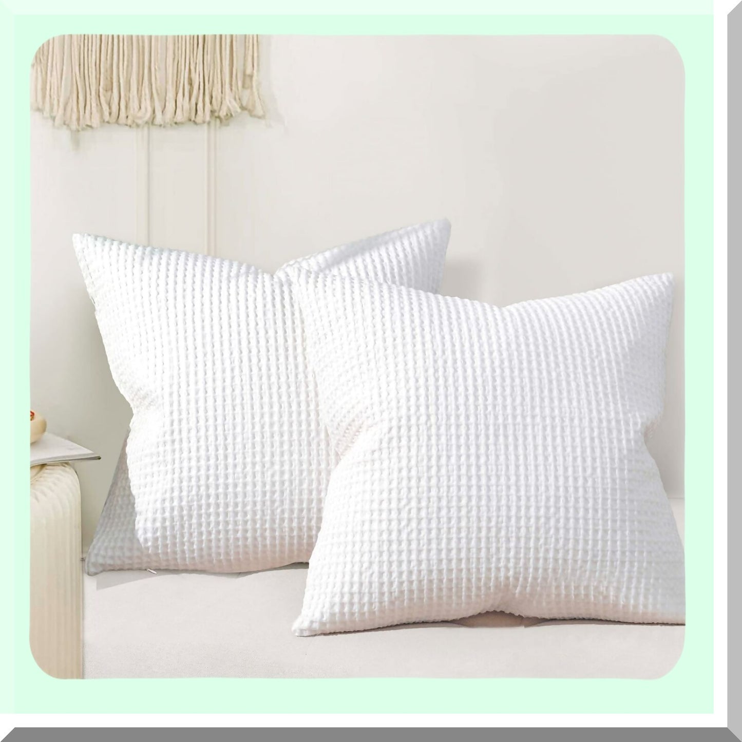 Luxury Cotton Waffle Euro Shams - Set of 2 White Decorative Pillow Covers for Bed and Sofa - 26x26 Inch Square Cushion Cases - Elegant Home Decor Accents