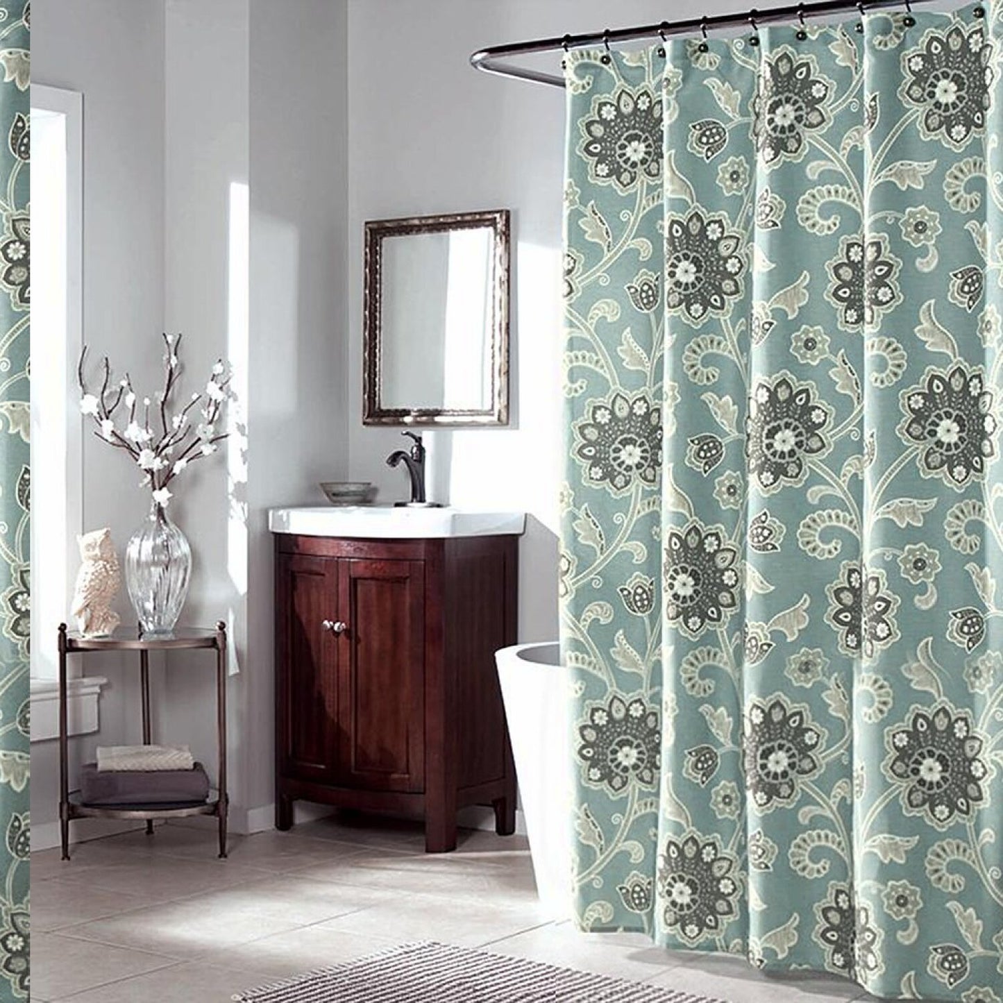 Shower Curtain Art Flower Green 79" x 71"