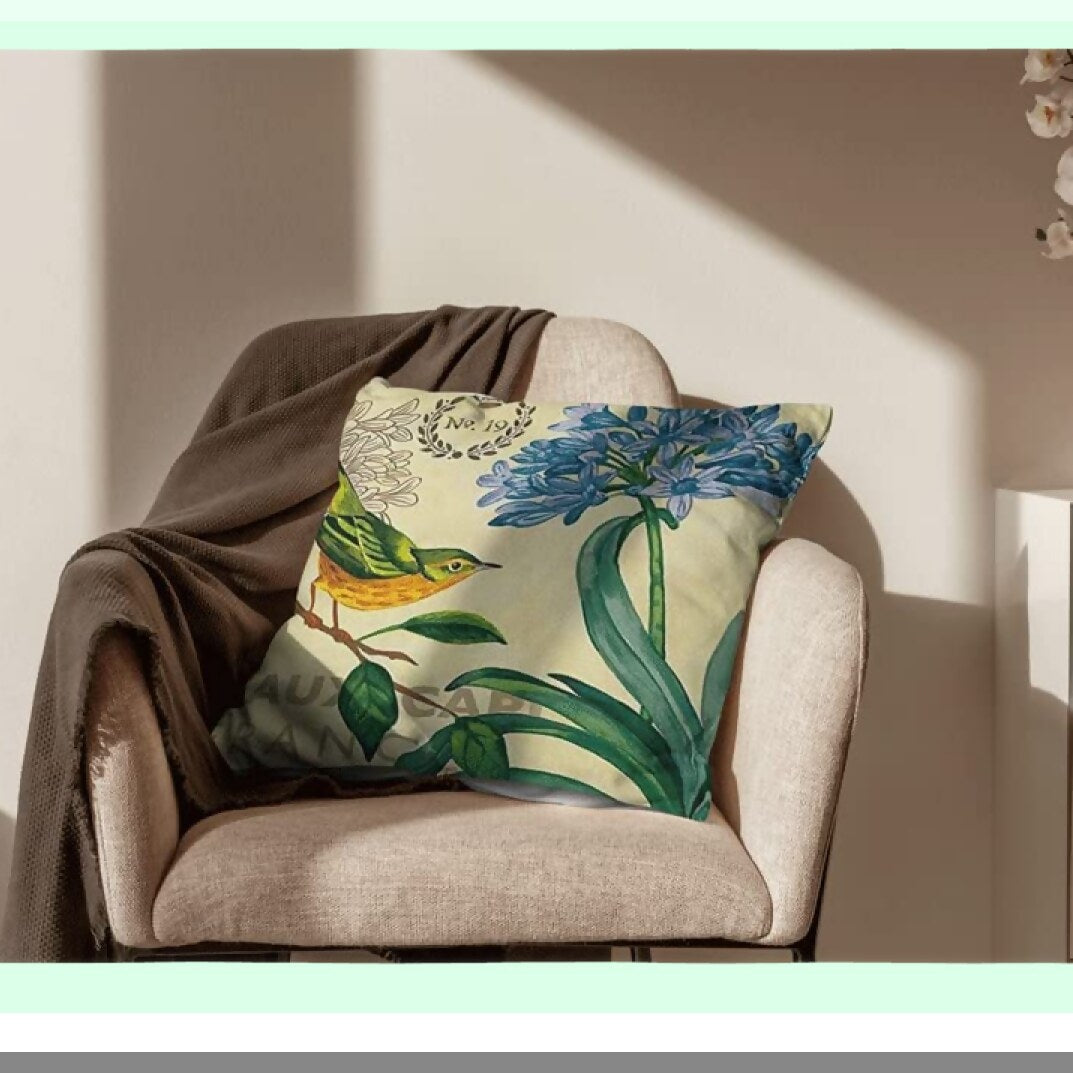 Spring Bird Linen Pillow Covers - Set of 4 Vintage Flower Pattern Decorative Cushion Cases 18x18 Inch, Multicolor Home Decor