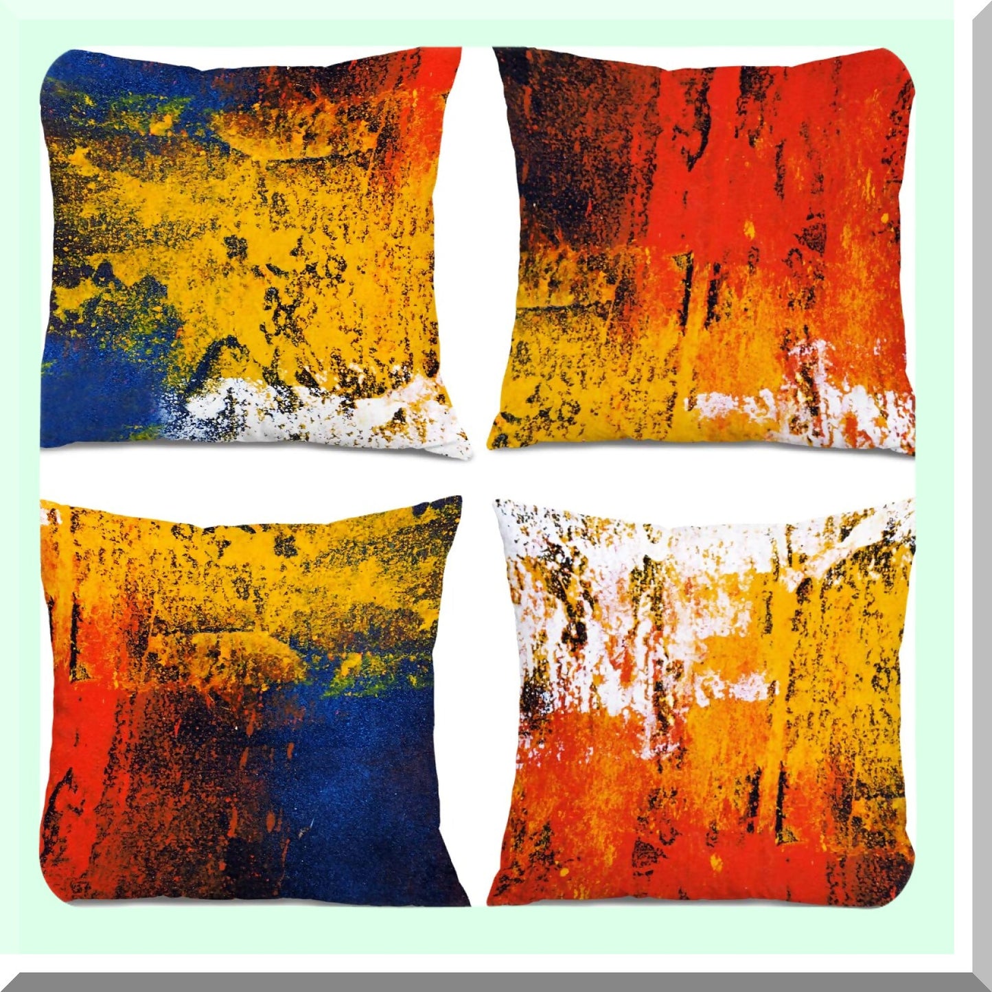 Rustic Abstract Graffiti Pillow Cover - Vintage Red Yellow Blue Decorative Cushion Case for Fashion Housewarming Gifts, Home Sofa Bed Couch - Impressionist Throw Pillow Set 18x18 Inch