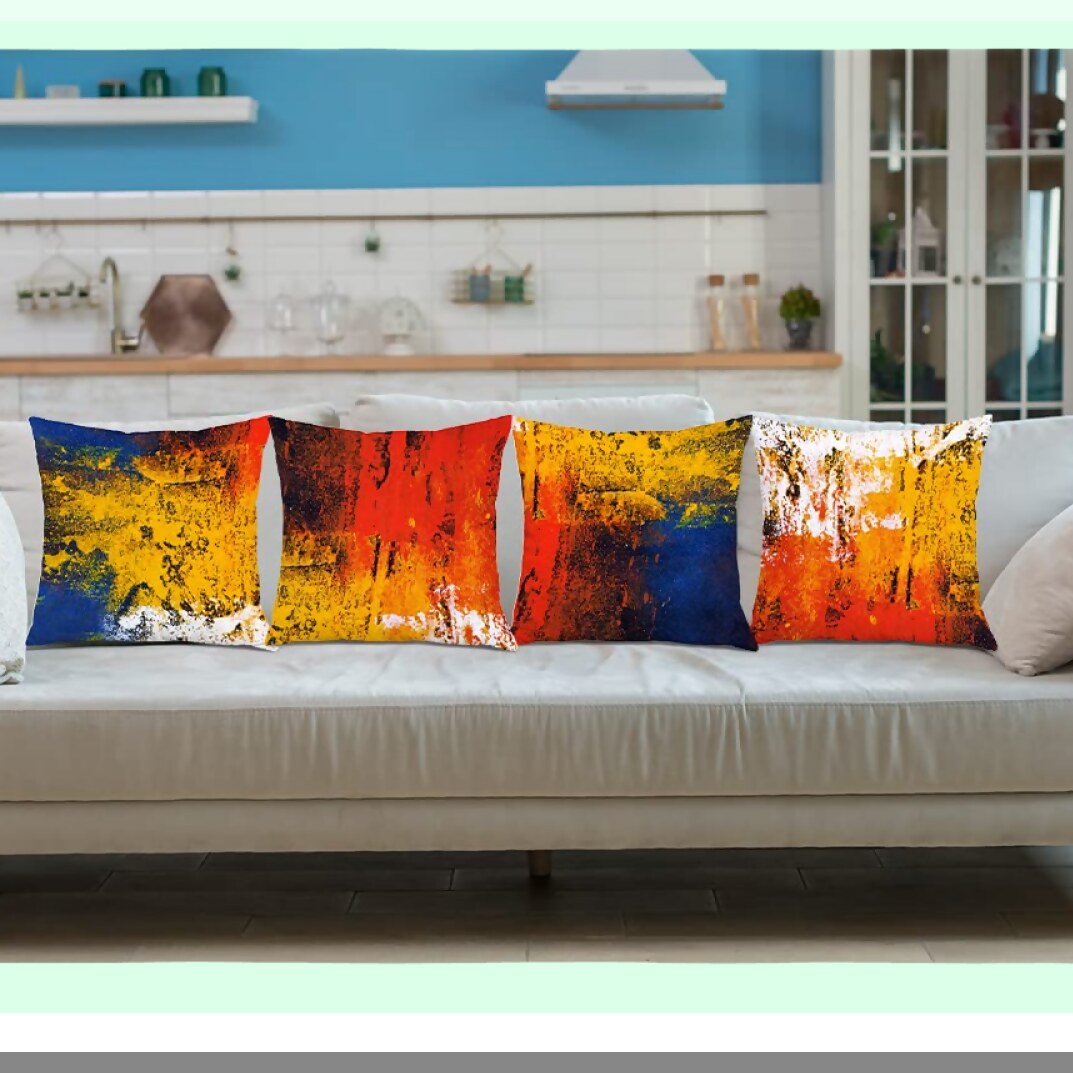 Rustic Abstract Graffiti Pillow Cover - Vintage Red Yellow Blue Decorative Cushion Case for Fashion Housewarming Gifts, Home Sofa Bed Couch - Impressionist Throw Pillow Set 18x18 Inch