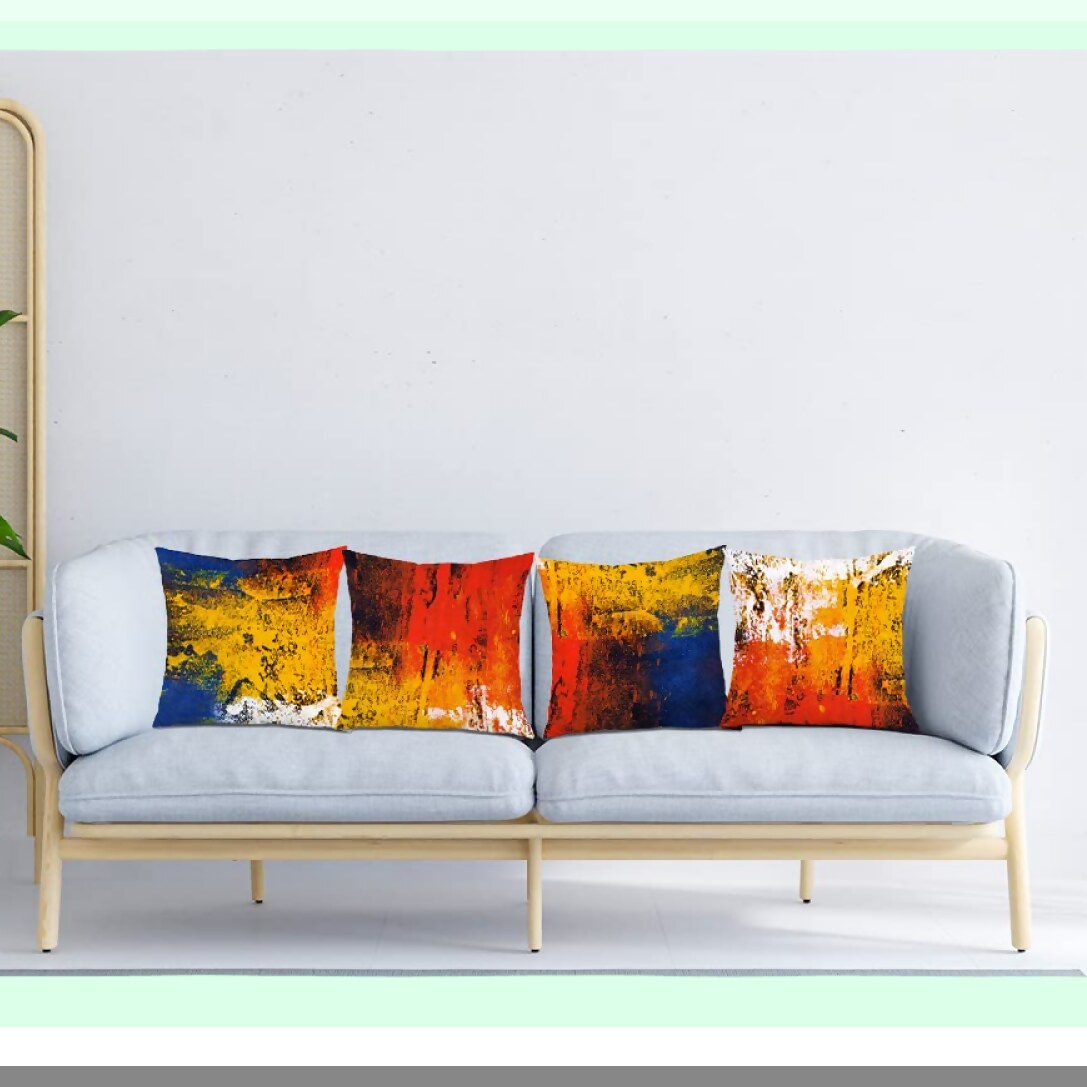 Rustic Abstract Graffiti Pillow Cover - Vintage Red Yellow Blue Decorative Cushion Case for Fashion Housewarming Gifts, Home Sofa Bed Couch - Impressionist Throw Pillow Set 18x18 Inch