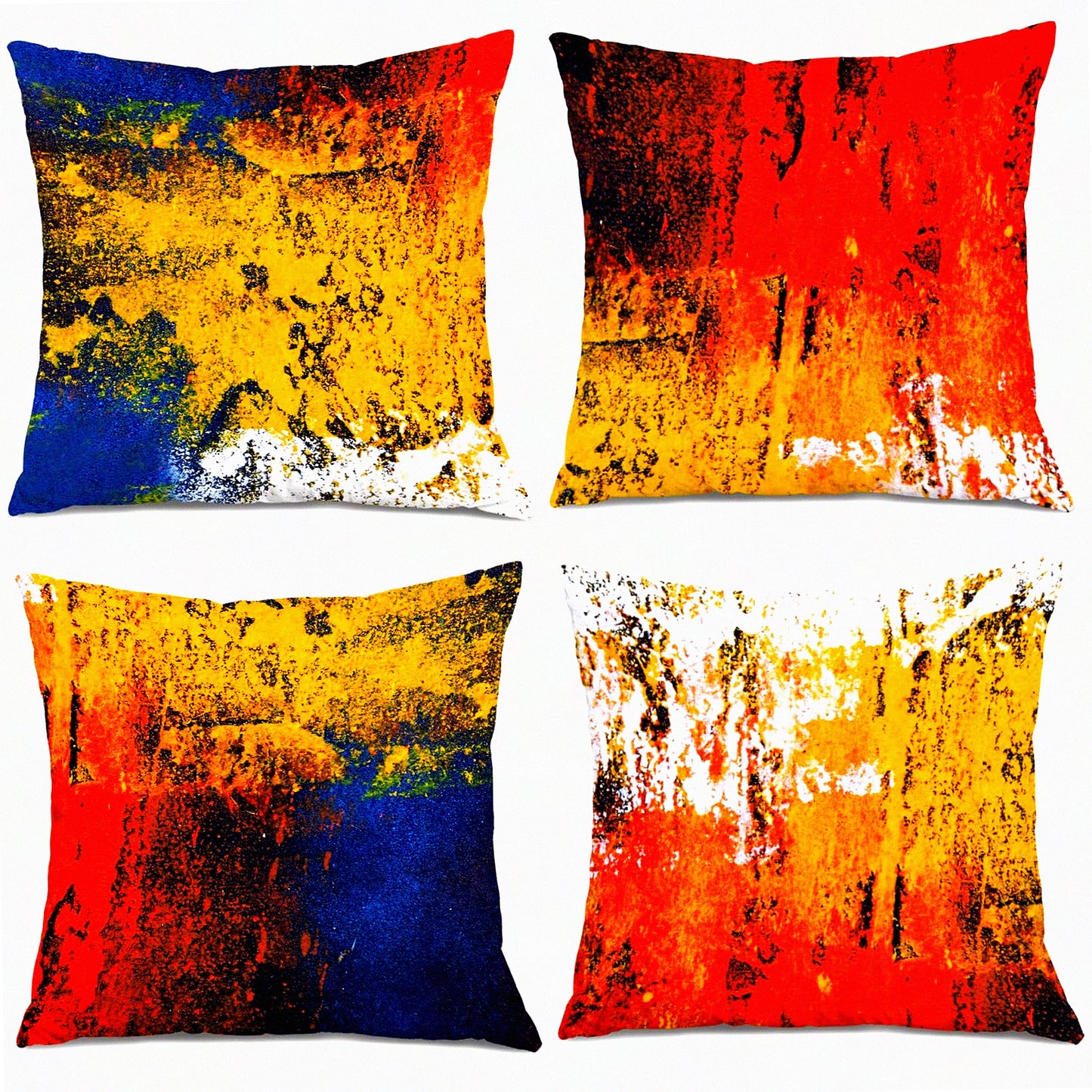 Rustic Abstract Graffiti Pillow Cover - Vintage Red Yellow Blue Decorative Cushion Case for Fashion Housewarming Gifts, Home Sofa Bed Couch - Impressionist Throw Pillow Set 18x18 Inch