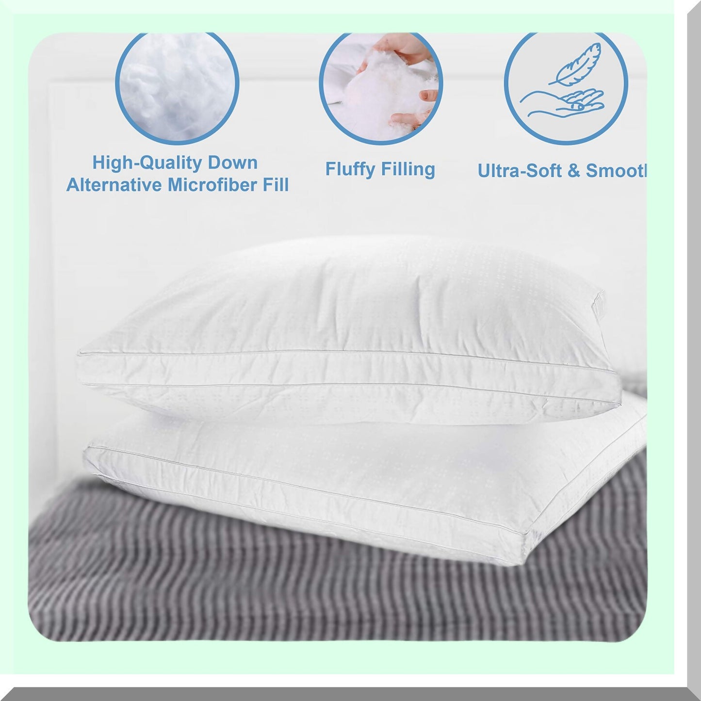 CoolCotton ChillPillow - Premium Cooling Bed Pillows with 100% Cotton Top, Down Alternative Fiber Fill, Breathable Fabric for Queen Size 20x30, Set of 2