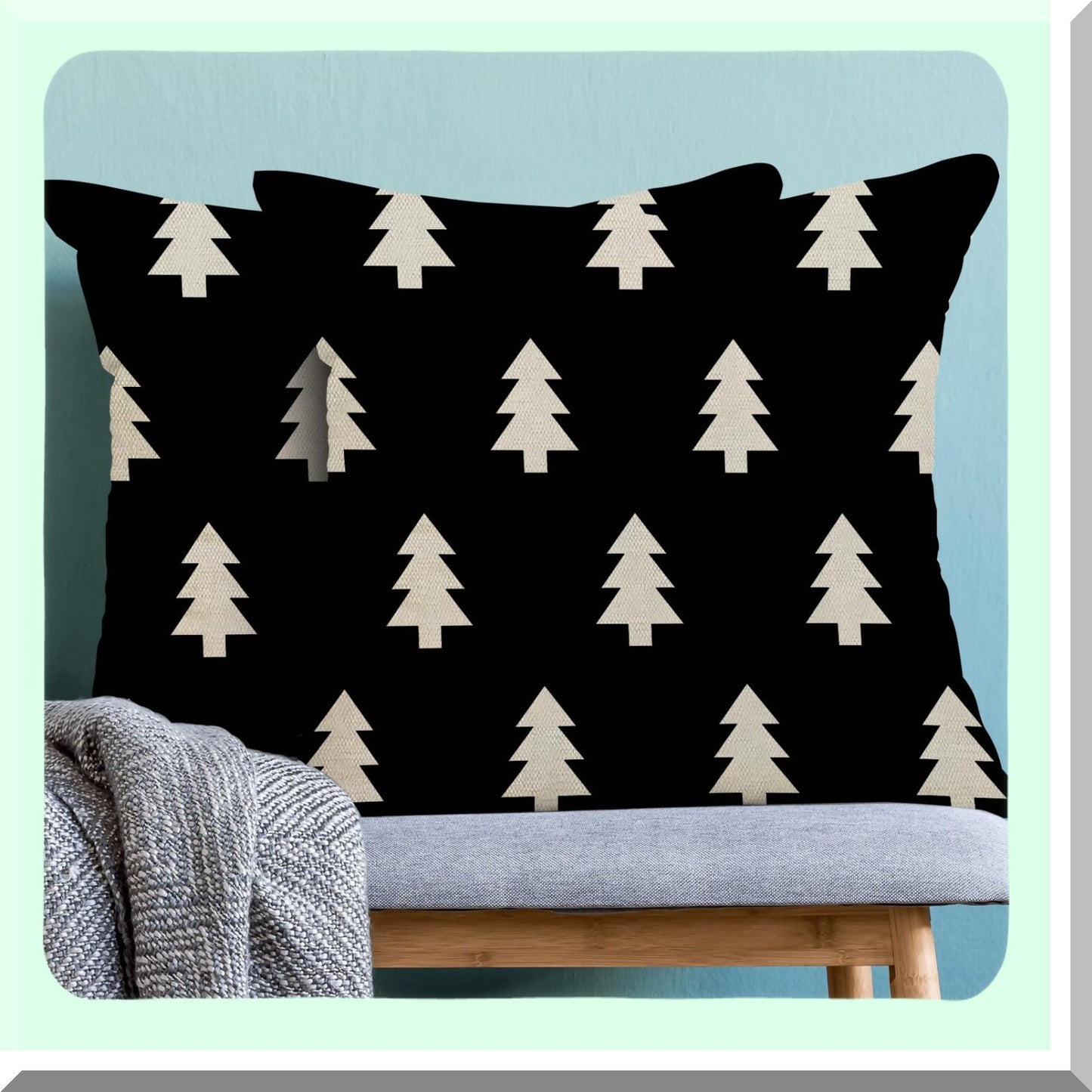 Winter Wonderland Pillowcase Set - 20x20 Inch Black White Trees Decorative Throw Pillows for Couch, Xmas Outdoor Decor Cushion Cover