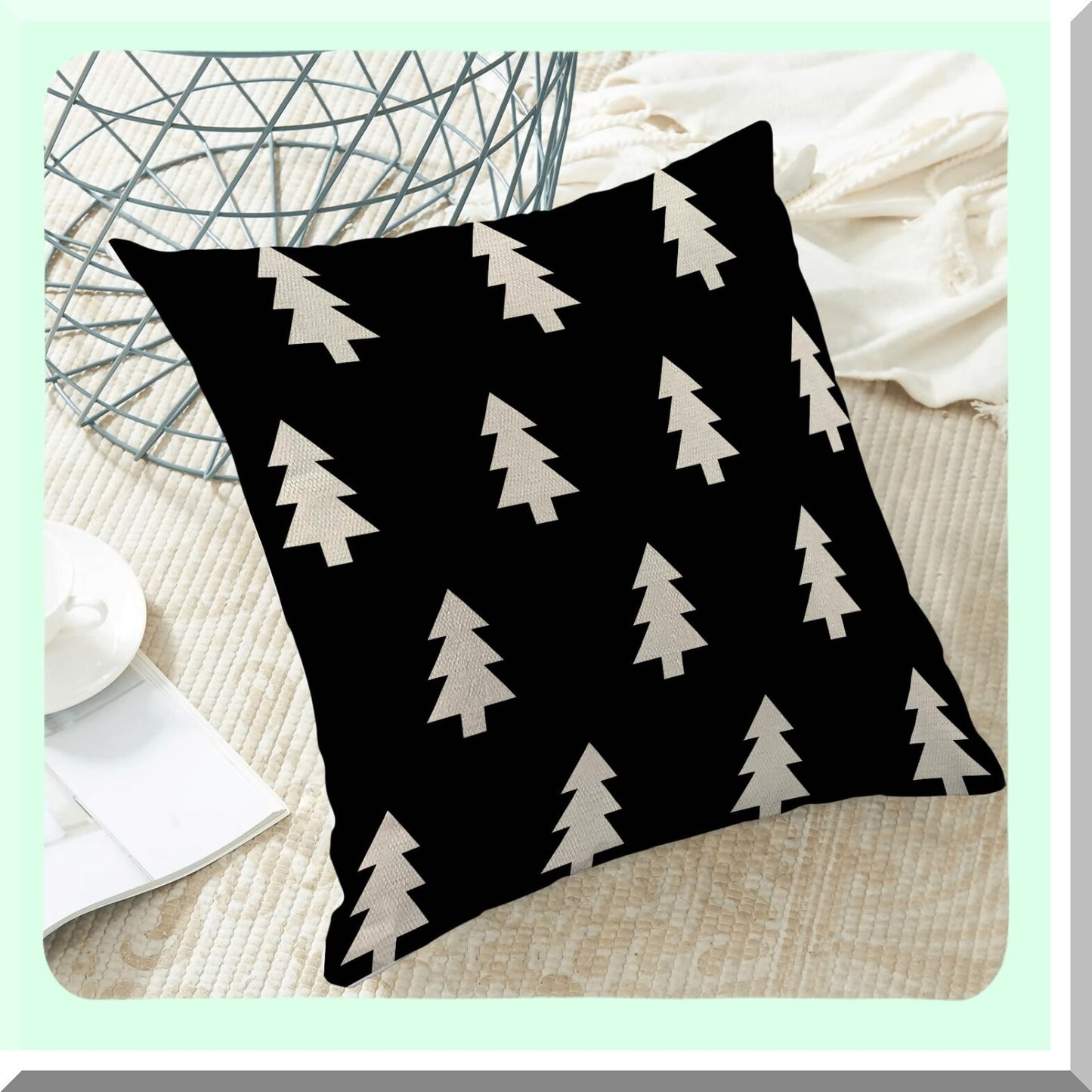 Winter Wonderland Pillowcase Set - 20x20 Inch Black White Trees Decorative Throw Pillows for Couch, Xmas Outdoor Decor Cushion Cover