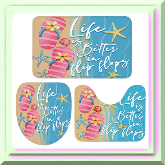3Pcs Summer Beach Pink Slipper Bathroom Rugs