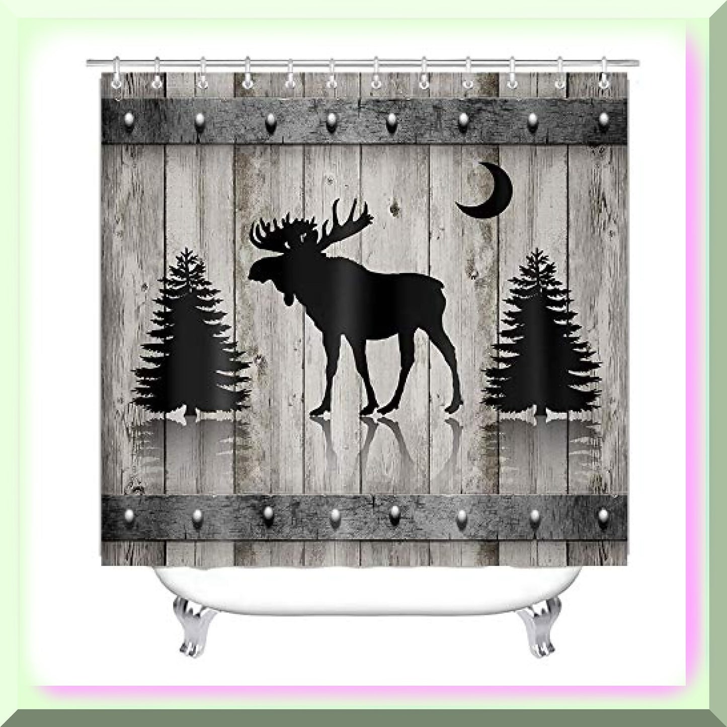 Black Rustic Deer Fabric Shower Curtain Set with Mats