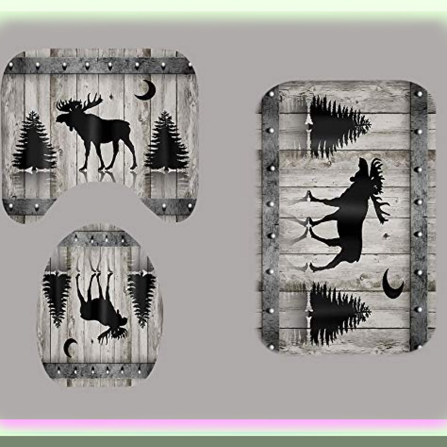 Black Rustic Deer Fabric Shower Curtain Set with Mats
