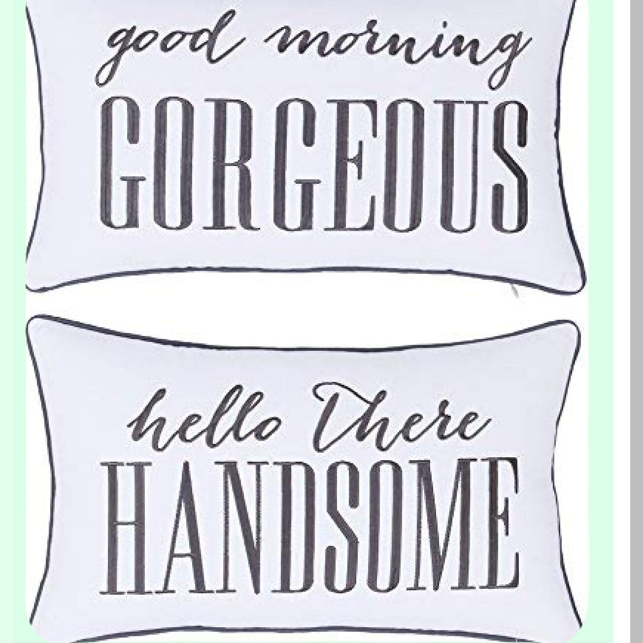 Embroidered Lumbar Decorative Pillow Cover Set - Newlyweds Gift - Bedroom Decor - Ivory - 12x20 Inches - Hello Handsome Good Morning Gorgeous