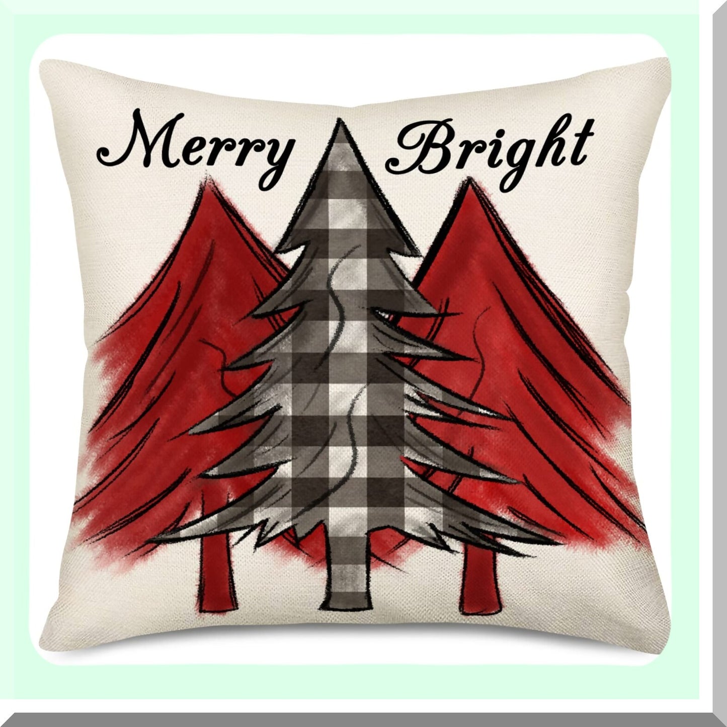 Winter Wonderland Plaid Pillow Covers - Festive Farmhouse Decor for Christmas - Black & White Checked Xmas Tree Cushion Cases - 18x18 Inch Cotton Linen Outdoor Throw Pillows