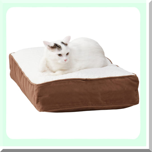 CozyCat Willow Sherpa Pillow Bed - Reversible Rectangle Design for Cats - Latte Color - Soft and Comfortable Pet Bed for Sleeping and Lounging