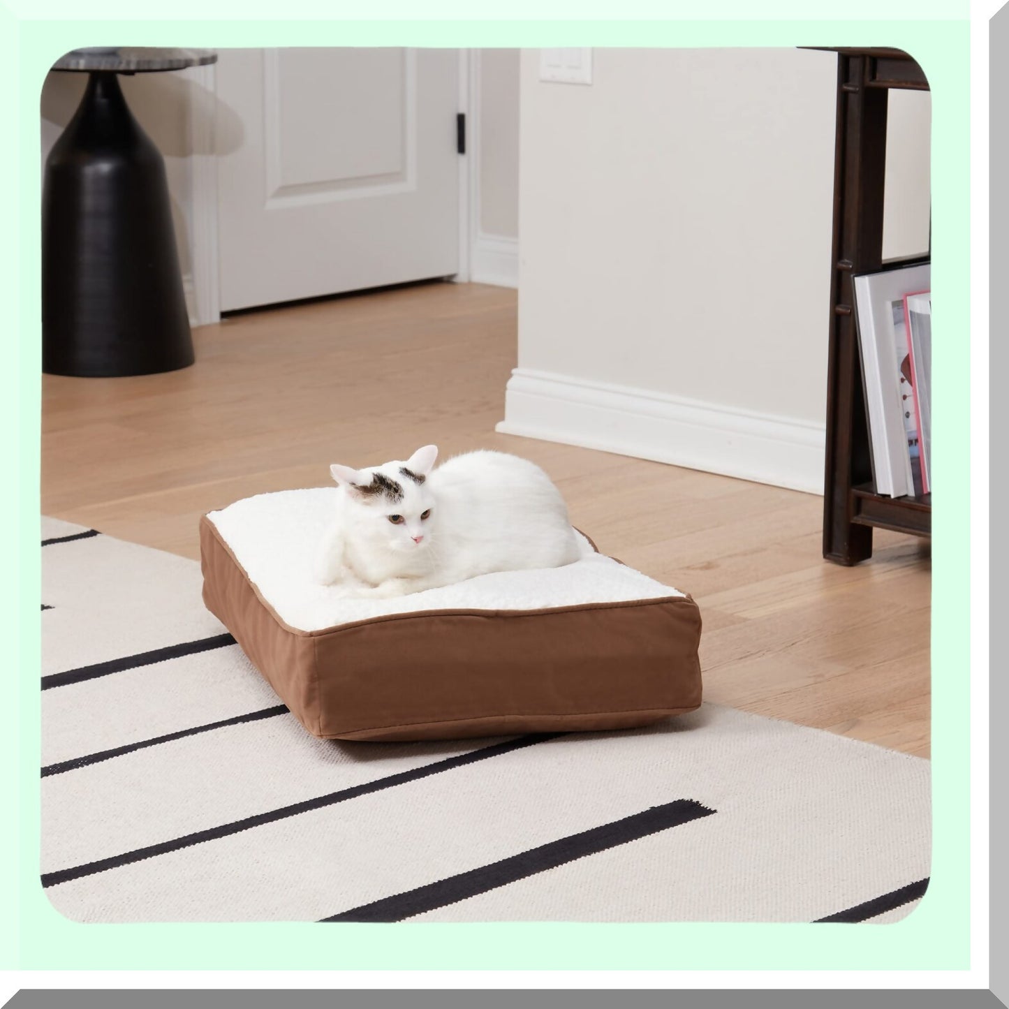 CozyCat Willow Sherpa Pillow Bed - Reversible Rectangle Design for Cats - Latte Color - Soft and Comfortable Pet Bed for Sleeping and Lounging