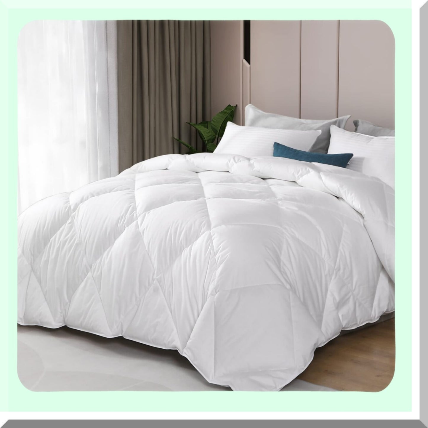 California Dream Feathers Down Comforter - All Season Duvet Insert with Soft 100% Cotton Cover - Ivory White Bed Comforter Insert 104x96 - Ties Included