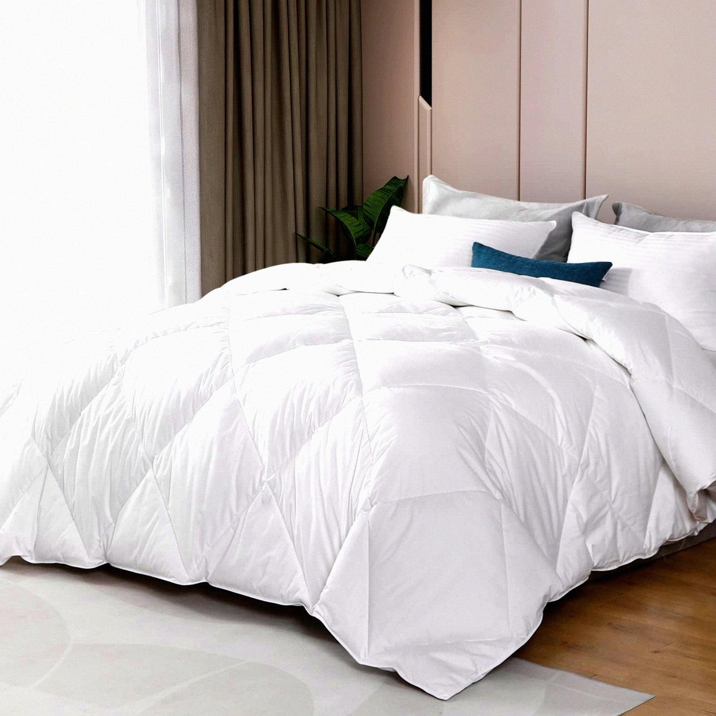 California Dream Feathers Down Comforter - All Season Duvet Insert with Soft 100% Cotton Cover - Ivory White Bed Comforter Insert 104x96 - Ties Included