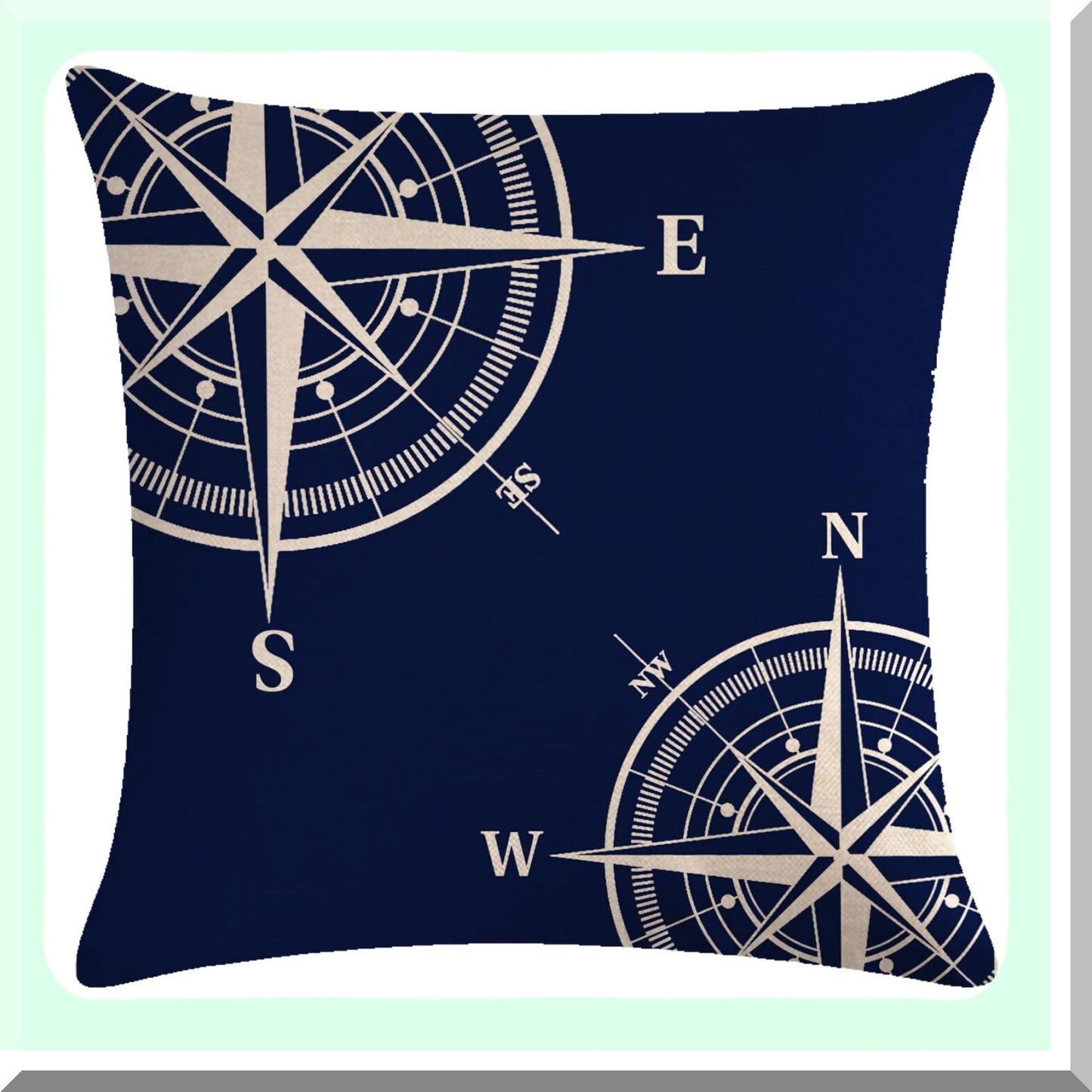 Nautical Navy Blue Coastal Throw Pillow Set - Sailing Comp Cushion Covers for Beach House Decor - Sofa Couch Patio Pillowcases 18x18