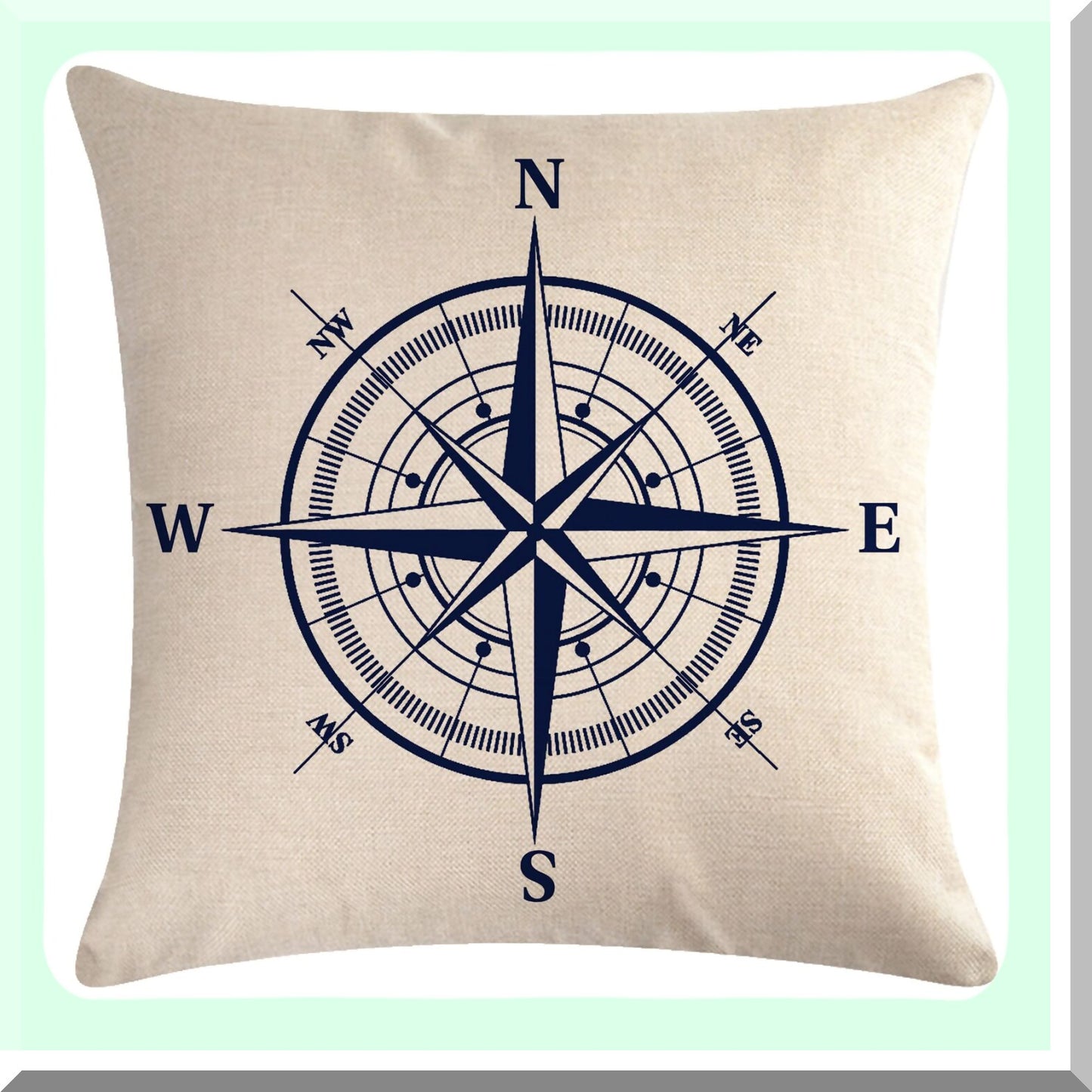 Nautical Navy Blue Coastal Throw Pillow Set - Sailing Comp Cushion Covers for Beach House Decor - Sofa Couch Patio Pillowcases 18x18