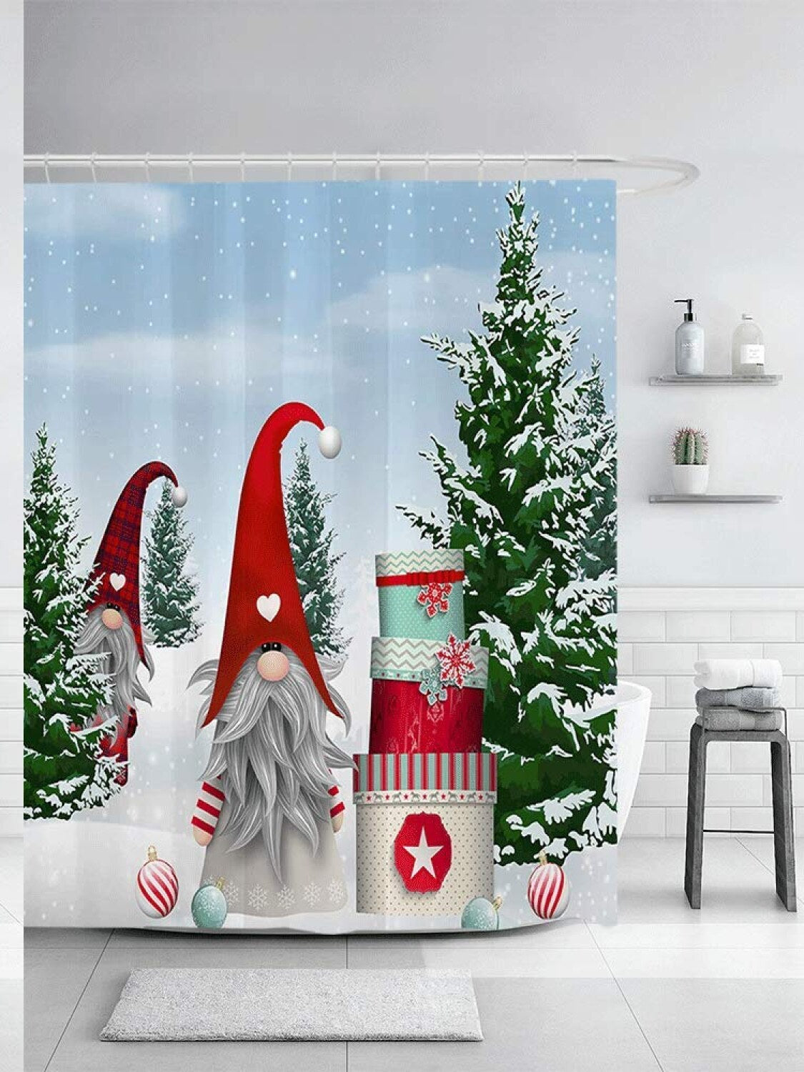 Snowflake Pine Tree Shower Curtain 60x72 Inch
