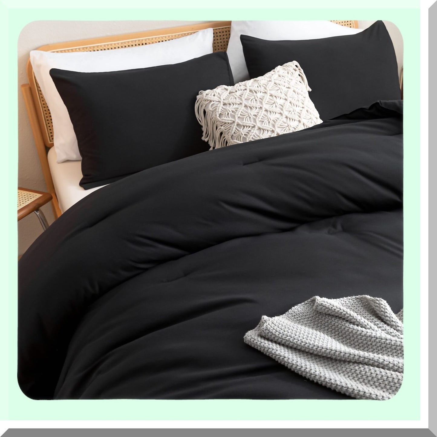 Boho Black Comforter Set - Lightweight All Season Bedding with 2 Pillowcases - 3 Piece Quilt Bed Set for Comfort and Style - Perfect Gift