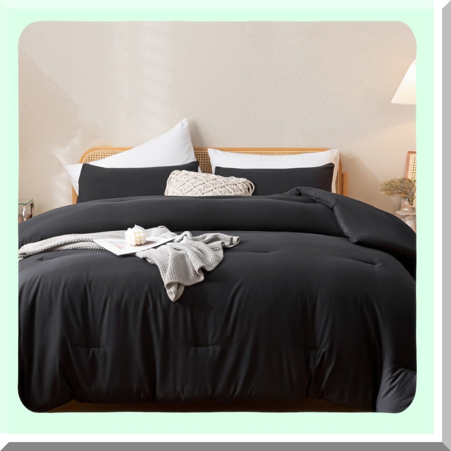 Boho Black Comforter Set - Lightweight All Season Bedding with 2 Pillowcases - 3 Piece Quilt Bed Set for Comfort and Style - Perfect Gift