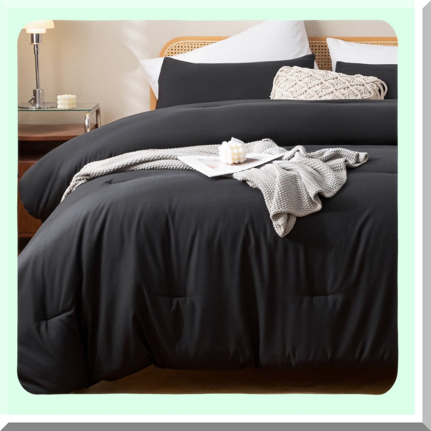 Boho Black Comforter Set - Lightweight All Season Bedding with 2 Pillowcases - 3 Piece Quilt Bed Set for Comfort and Style - Perfect Gift