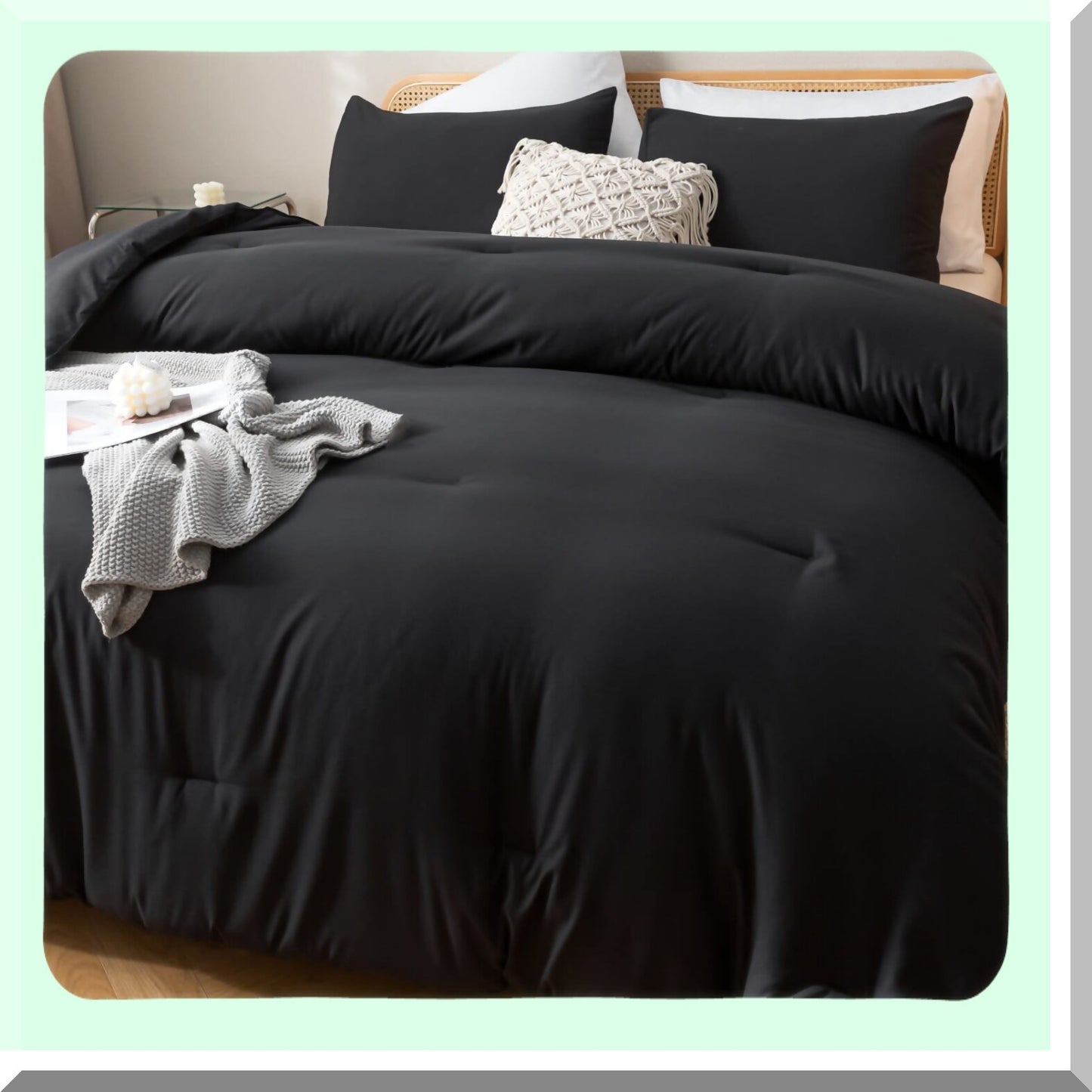 Boho Black Comforter Set - Lightweight All Season Bedding with 2 Pillowcases - 3 Piece Quilt Bed Set for Comfort and Style - Perfect Gift