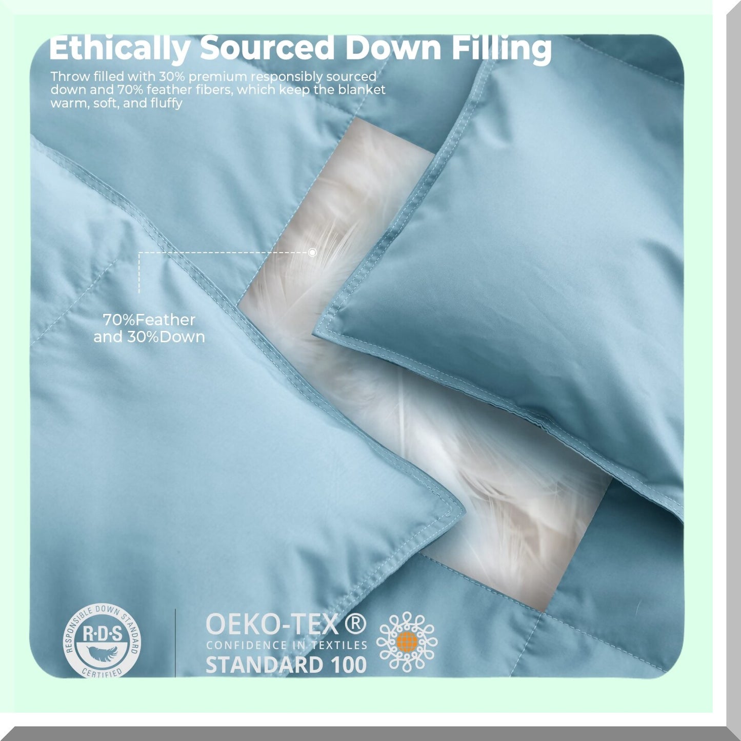 Summer Breeze Featherlight Down Blanket - Light Blue, 21.7oz Fill, 108X88 - Ultra Soft Lightweight Comforter for a Cool Night's Sleep