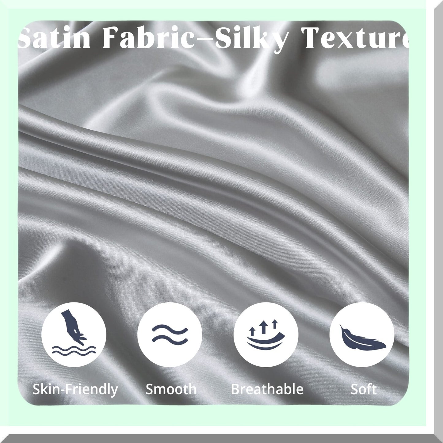 Luxury Silk Cotton Down Pillows - Set of 2, Queen Size with Hidden Zipper Pillowcases for Hair Care, Light Grey Bedding Essentials