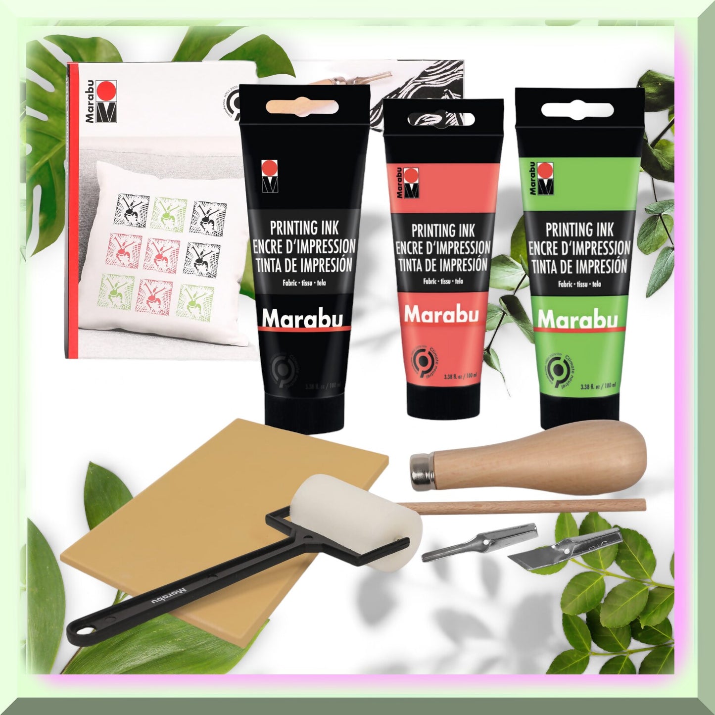 Printmaking Kit with Ink, Cutter, Rubber Block, Roller