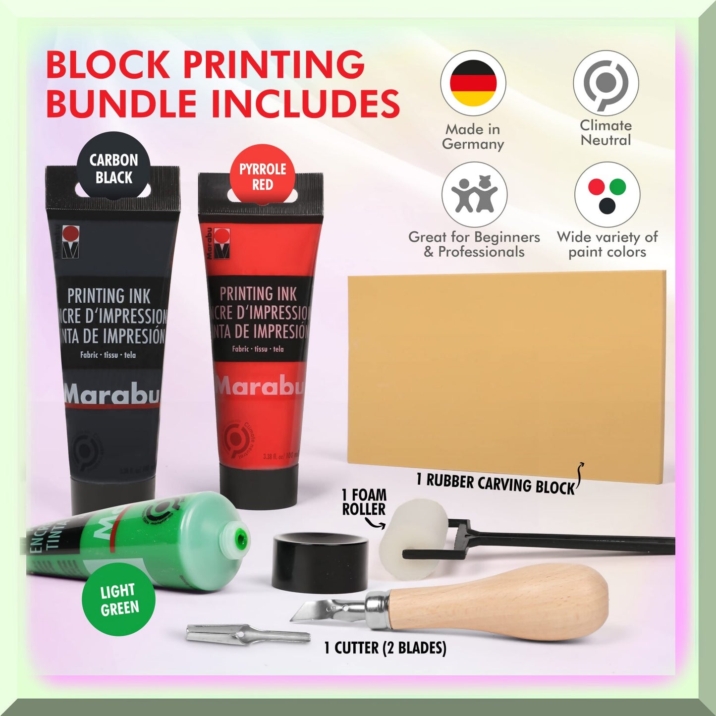 Printmaking Kit with Ink, Cutter, Rubber Block, Roller