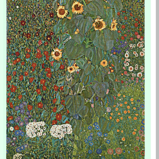 Sunflower Serenity: Gustav Klimt Cotton Tapestry Blanket - Fine Art Garden Throw, Made in USA (72x54)