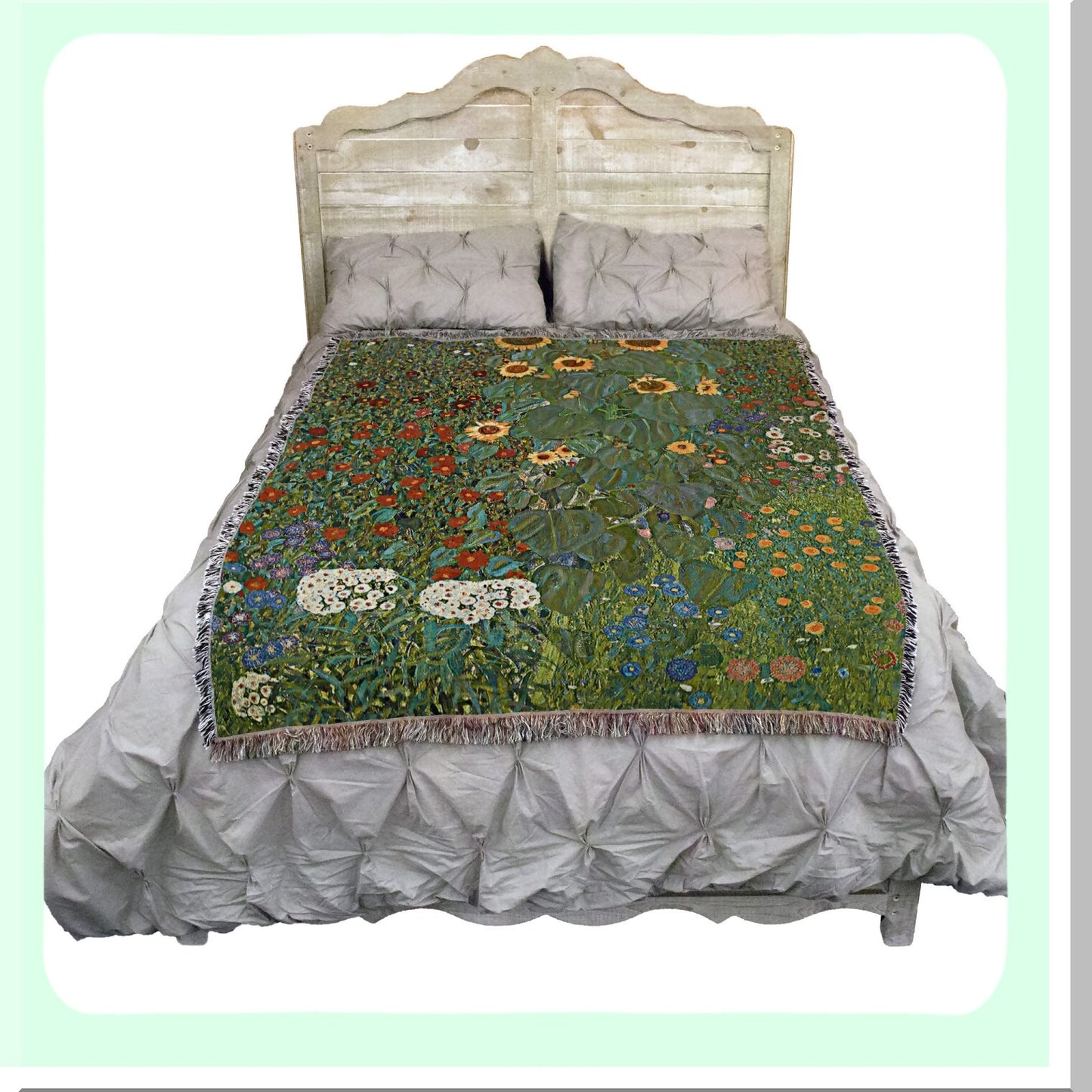 Sunflower Serenity: Gustav Klimt Cotton Tapestry Blanket - Fine Art Garden Throw, Made in USA (72x54)