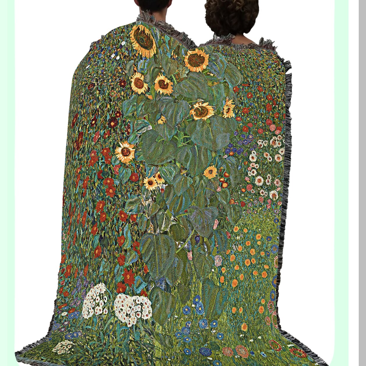 Sunflower Serenity: Gustav Klimt Cotton Tapestry Blanket - Fine Art Garden Throw, Made in USA (72x54)
