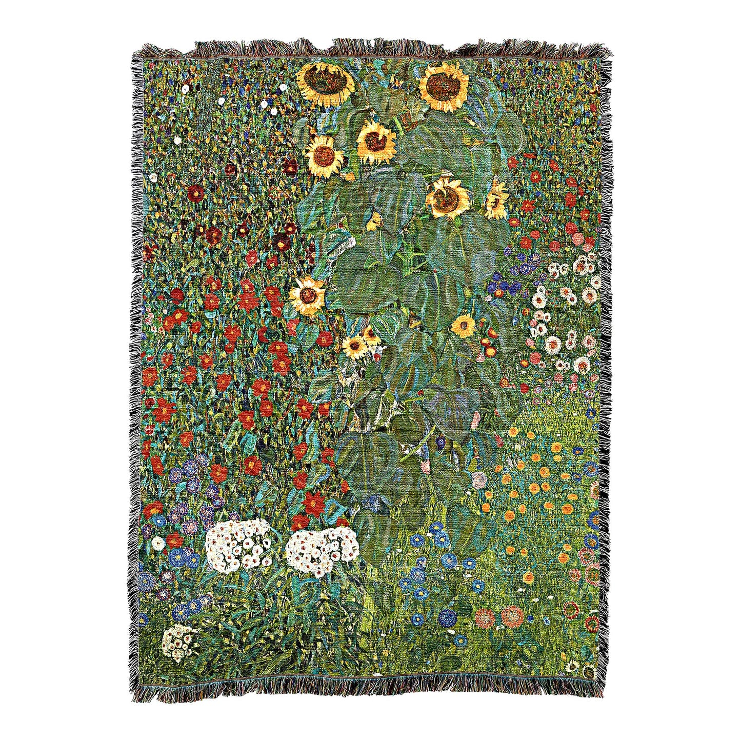 Sunflower Serenity: Gustav Klimt Cotton Tapestry Blanket - Fine Art Garden Throw, Made in USA (72x54)