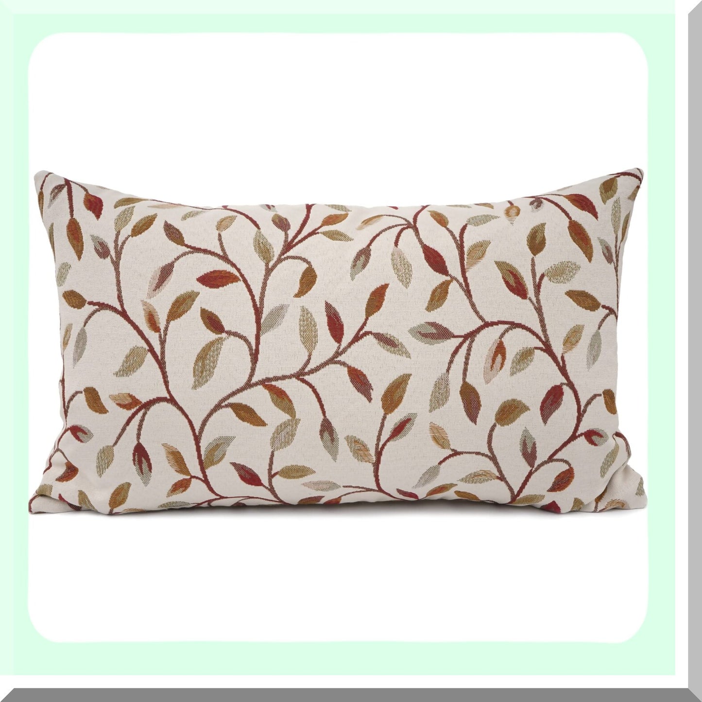 Chenille Floral Embroidery Lumbar Pillowcase - Farmhouse Brown Leaves Decorative Throw Cushion Cover for Sofa, Oblong Rectangle 12 x 20 Inch