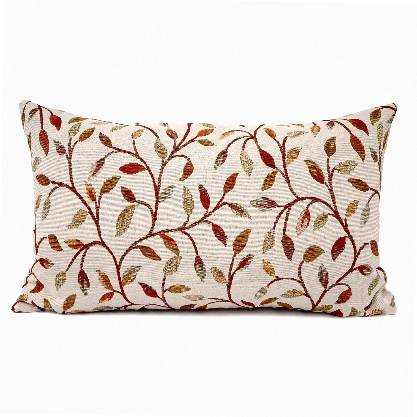 Chenille Floral Embroidery Lumbar Pillowcase - Farmhouse Brown Leaves Decorative Throw Cushion Cover for Sofa, Oblong Rectangle 12 x 20 Inch